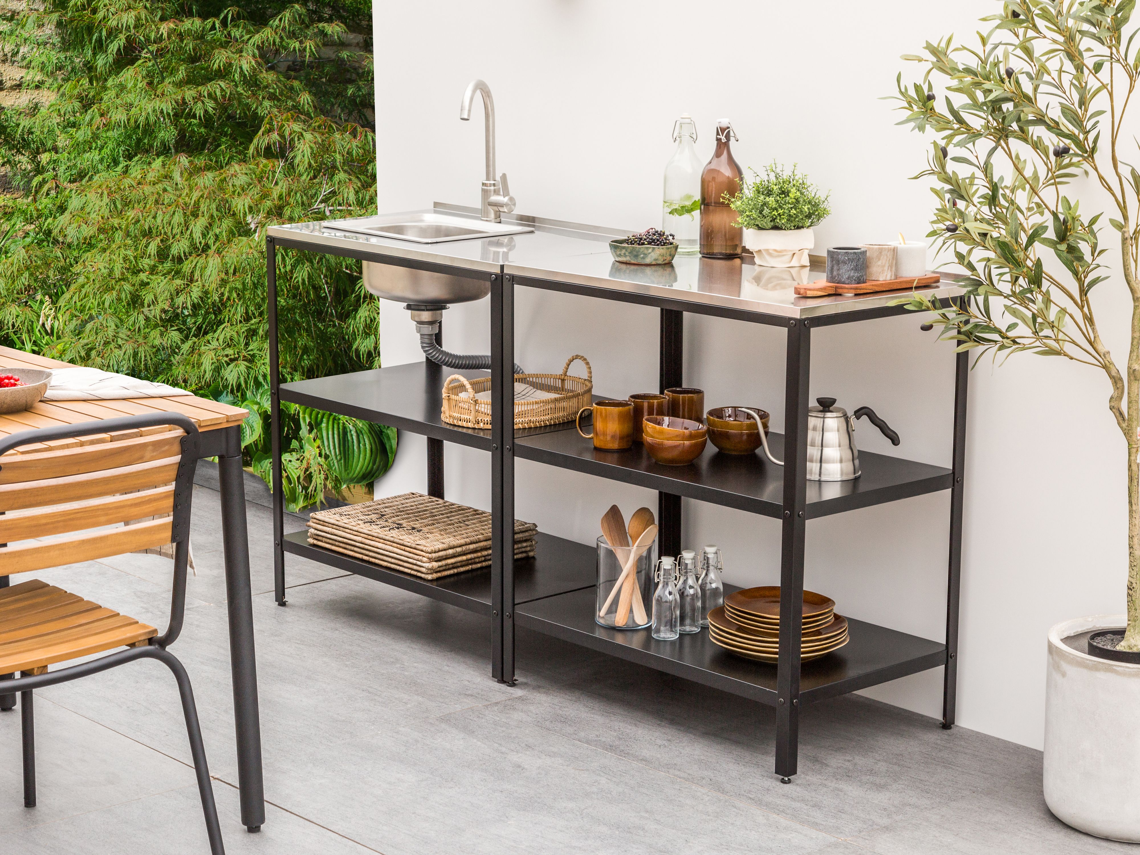 2 Piece Outdoor Kitchen Set with Sink VILAMA Metal Black