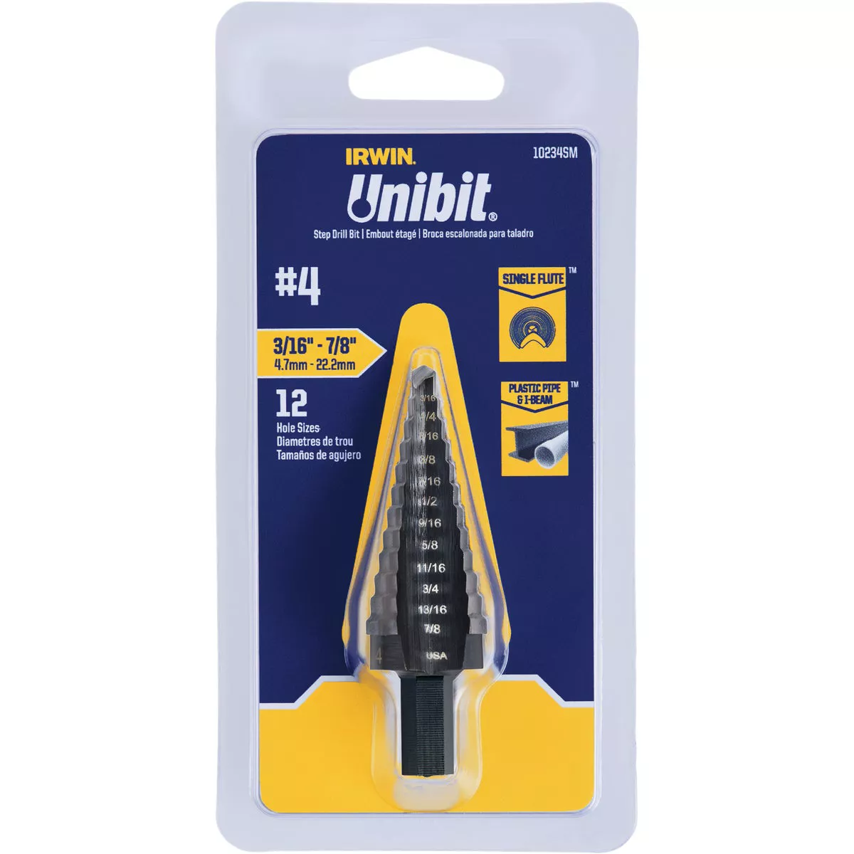 Irwin Unibit 3/16 In. - 7/8 In. #4 Step Drill Bit, 12 Steps