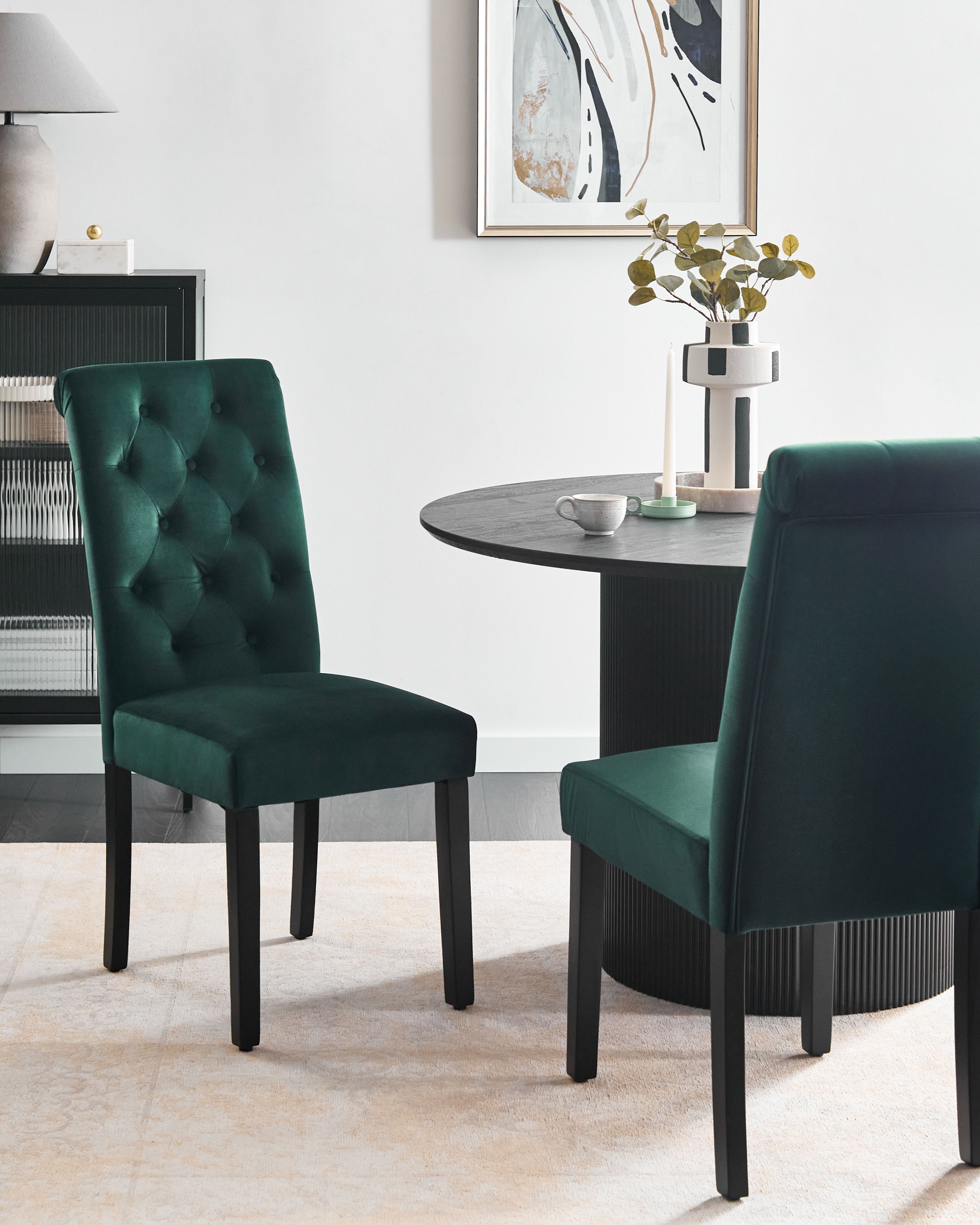 Set of 2 Dining Chairs VELVA Velvet Dark Green
