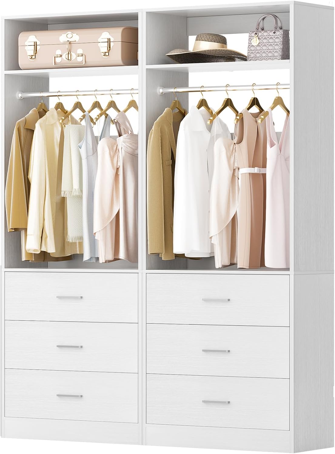 Closet System Set of 2, 4FT Closet Systems with 6 Wood Drawers, 48