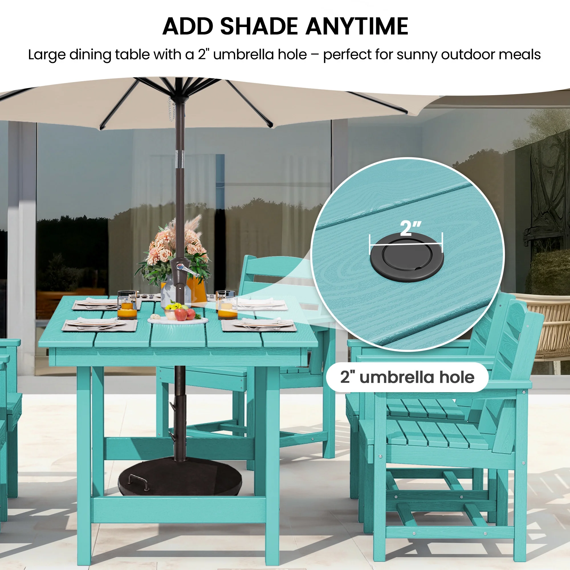 KINGYES 7-Piece Outdoor Dining Set, HDPE Patio Table and Chairs with Umbrella Hole, Gray - Image 44