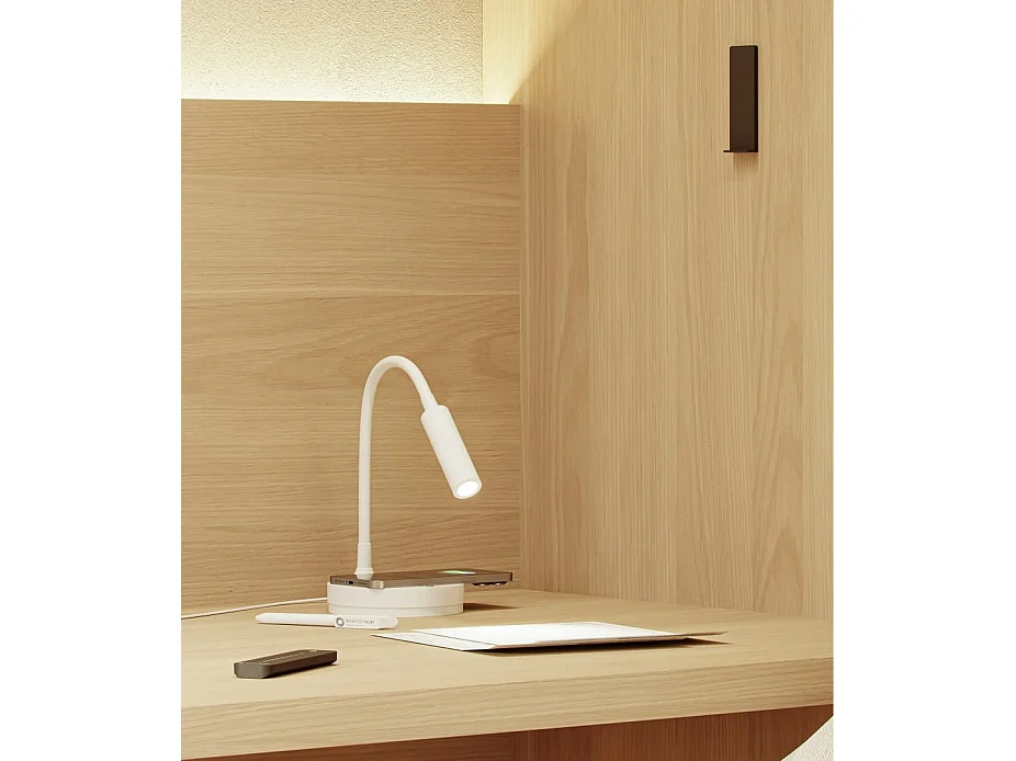 Lampe LED Stem Beneito Faure 5W, lumière chaude, tête orientable, sans fil, idéale bureau, lecture ou chevet blanc