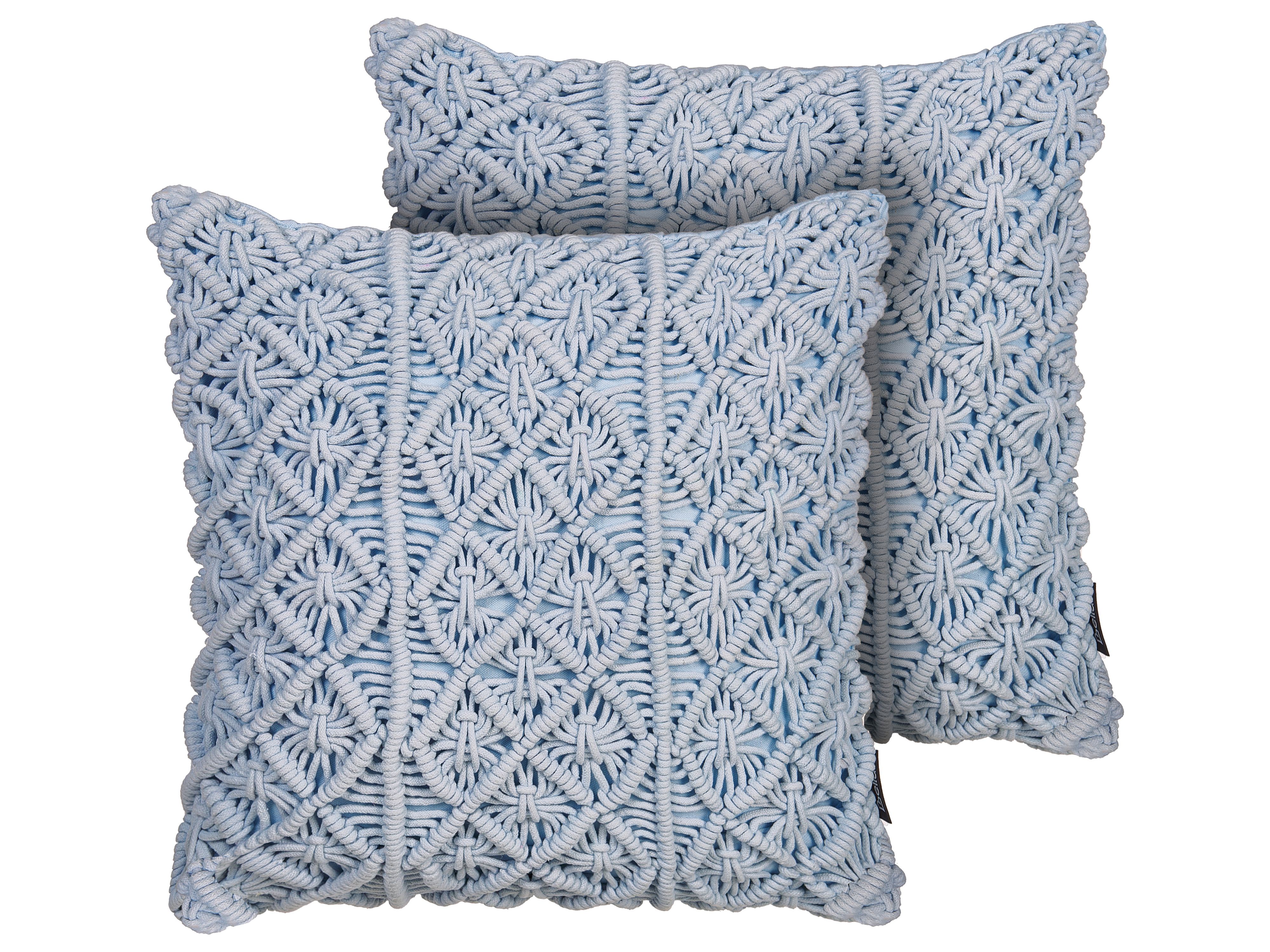 Set of 2 Decorative Cushions GOREME Boucle 45 x 45 cm Blue Geometric Pattern