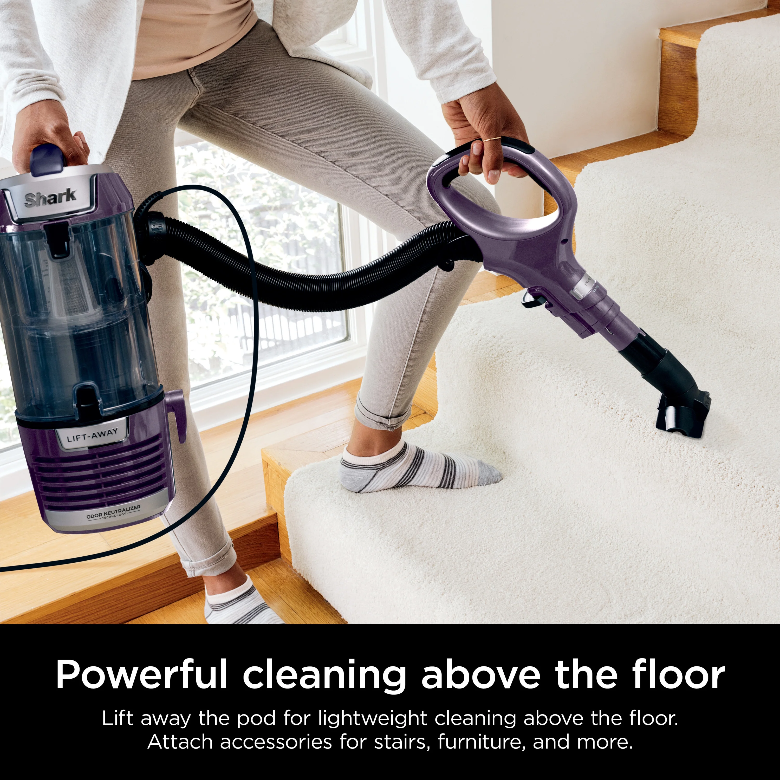 Shark Upright Vacuum, Lift-Away, Pet Friendly, Bagless, PowerFins HairPro & Odor Neutralizer Technology, Hard Floor and Carpet, Self Cleaning Brushroll, Anti Allergen &Swivel Steering , ZD550, Purple - Image 6