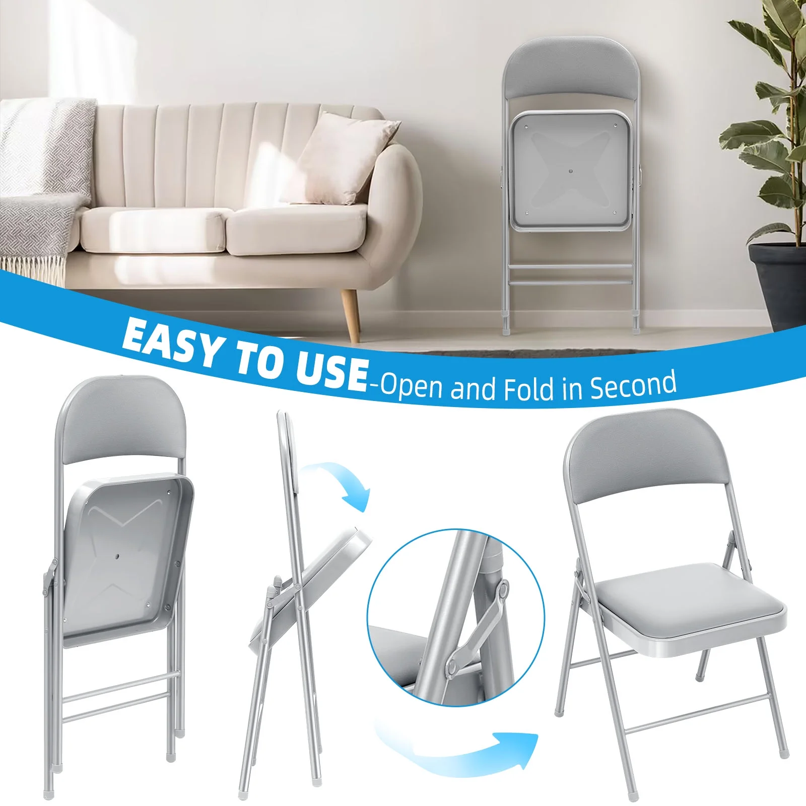 SUGIFT 4 Pack Vinyl Padded Folding Chair Portable Dining Chairs for Indoor and Outdoor - Image 6