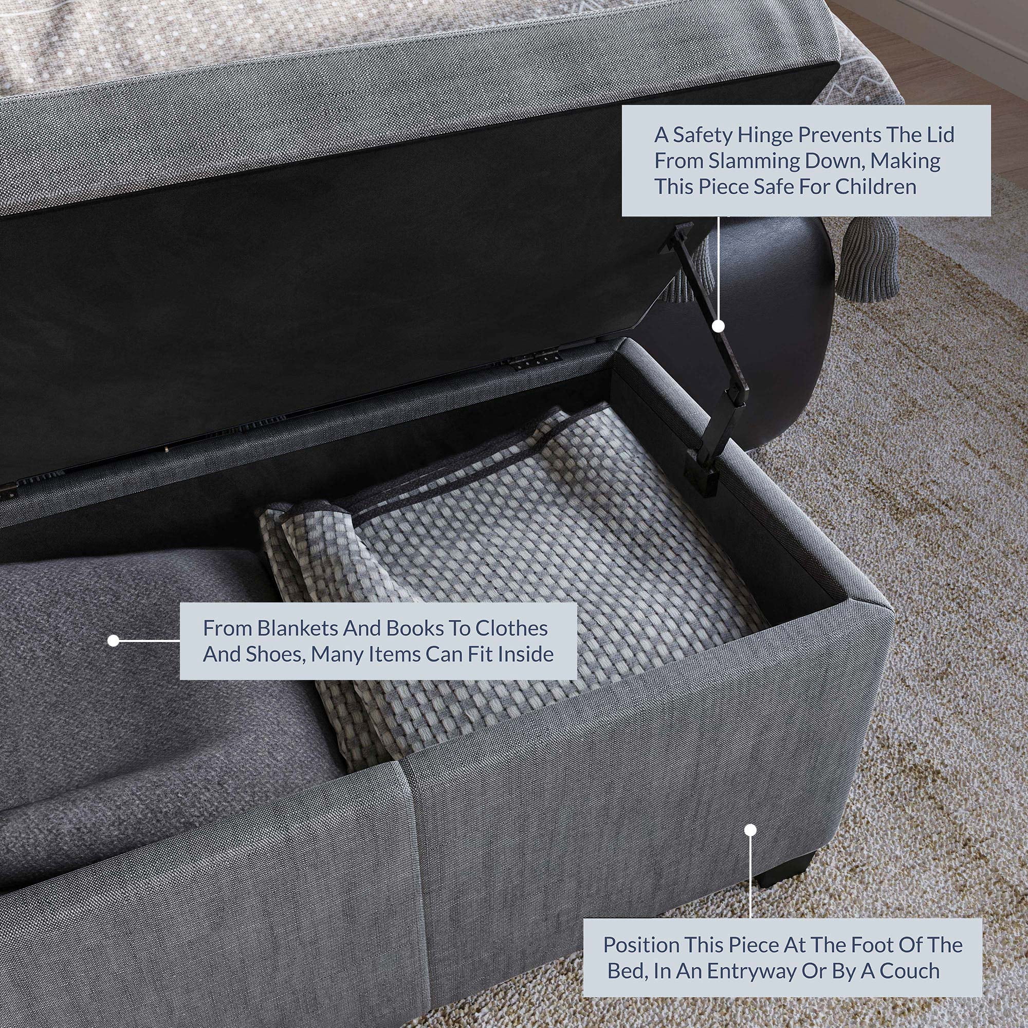 BELLEZE Storage Ottoman Bench Footstool - Amherst (Beige) - Image 45
