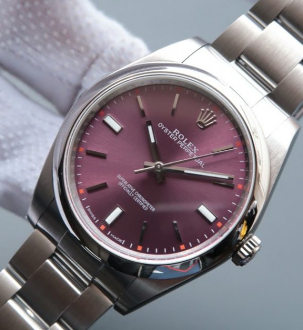 Replica Rolex Oyster Perpetual 39mm 114300 Red Grape Dial on SS Bracelet SH3132 - Elite Watch Atelier