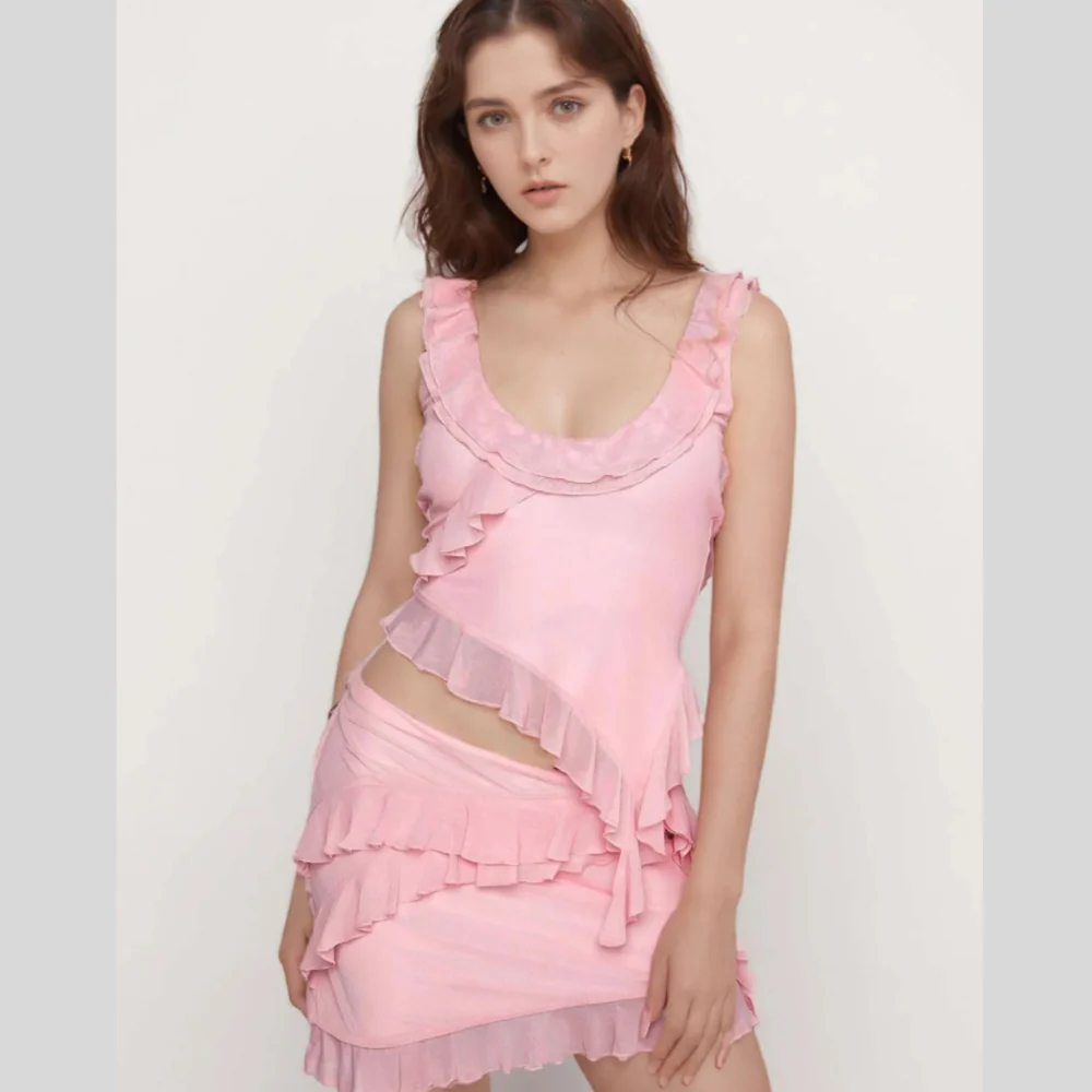 Ruffled Scoop Neck Tank and Skirt Set - ZKZOOK