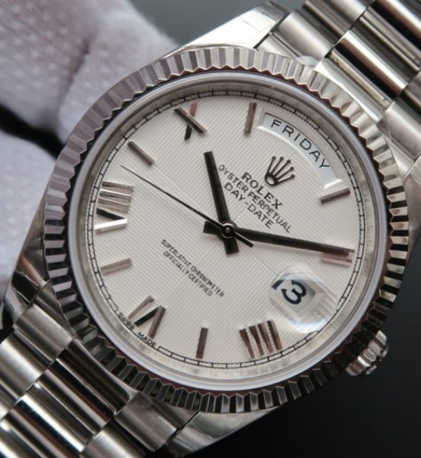 Replica Rolex Day-Date 40mm 228239 Noob Quadrant Textured White Dial Bracelet A3255 - Elite Watch Atelier