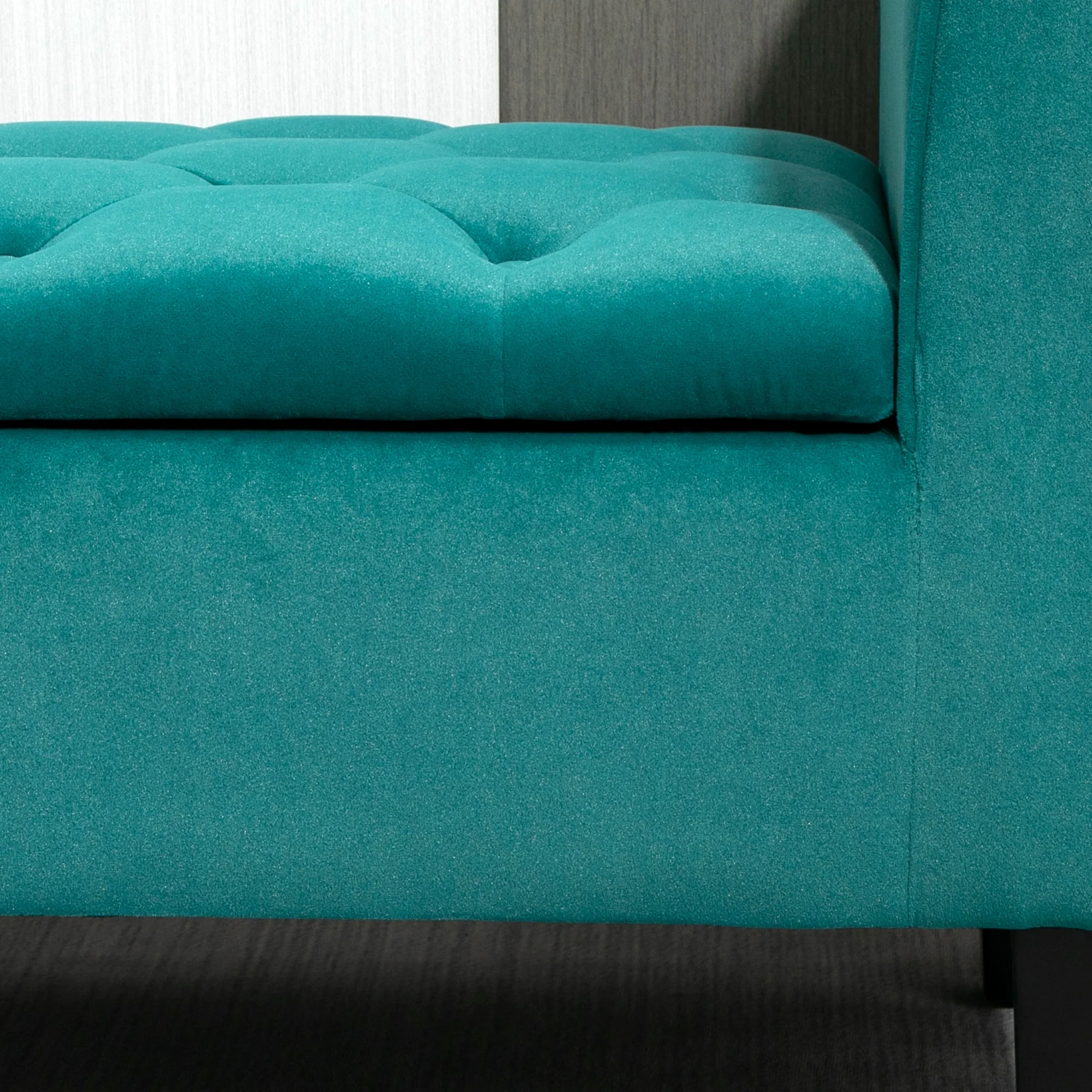 HOMCOM Button-Tufted Storage Ottoman Bench, Upholstered Bench with Rolled Armrests for Living Room or Hallway, Blue - Image 18