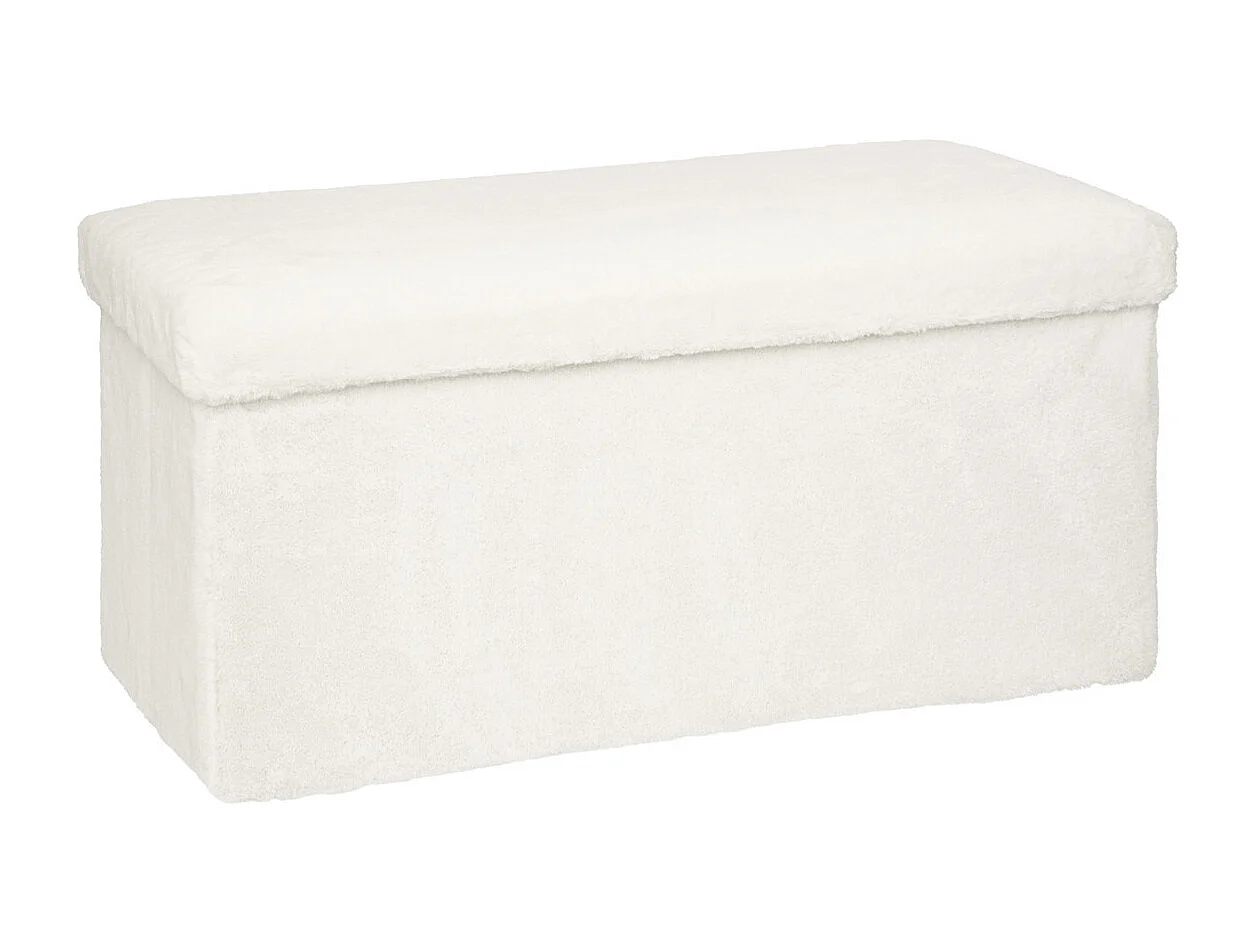 Pouf et Coffre de rangement en bois et Fourrure Blanche 76 x 38 cm