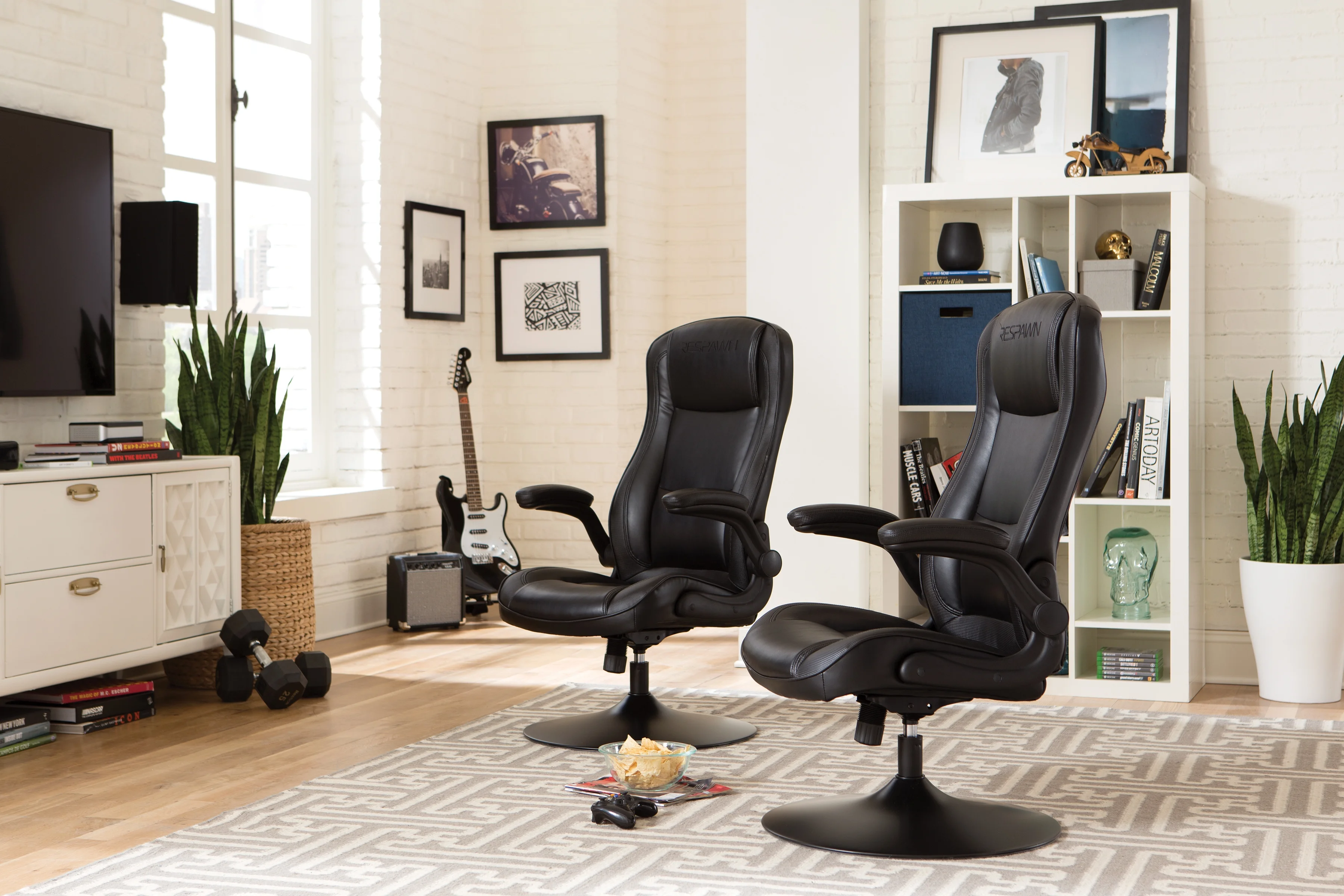 RESPAWN 800 Swivel Rocker Gaming Chair - Ergonomic Floor Gaming Seat with Lumbar Support, Flip Up Armrest, High Back, Pedestal Base, Comfortable No Wheels Console Video Game Rocker Chair - Red - Image 58