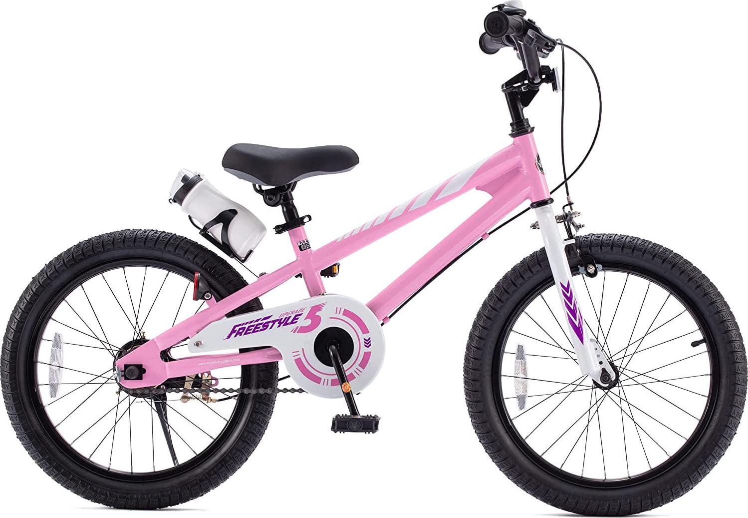 Royalbaby Freestyle 18 In Pink Kids Bike Boys and Girls Bike with Kickstand and Water Bottle