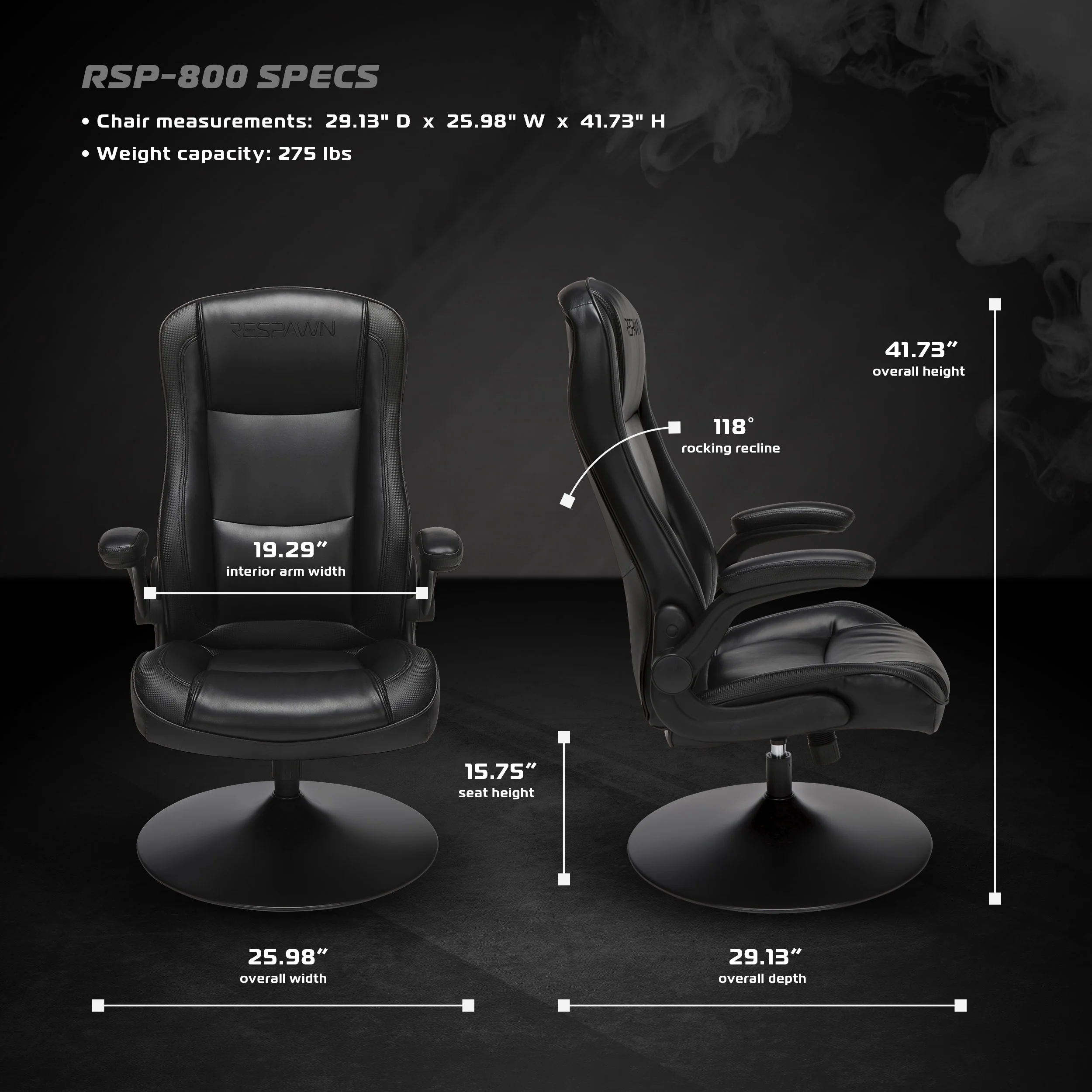RESPAWN 800 Swivel Rocker Gaming Chair - Ergonomic Floor Gaming Seat with Lumbar Support, Flip Up Armrest, High Back, Pedestal Base, Comfortable No Wheels Console Video Game Rocker Chair - Red - Image 49
