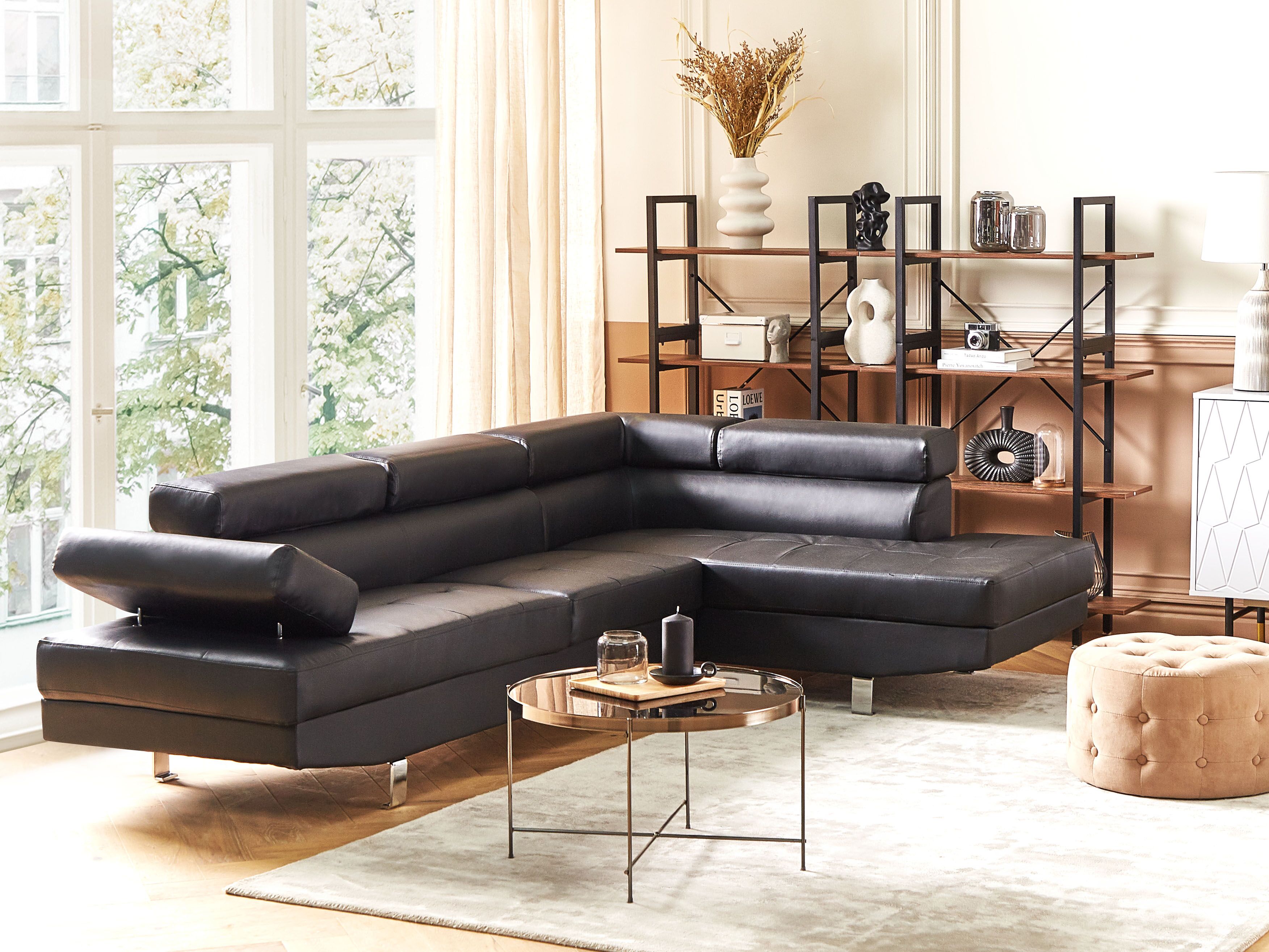 Corner Sofa 5 Seater NORREA Faux Leather Black Left Hand