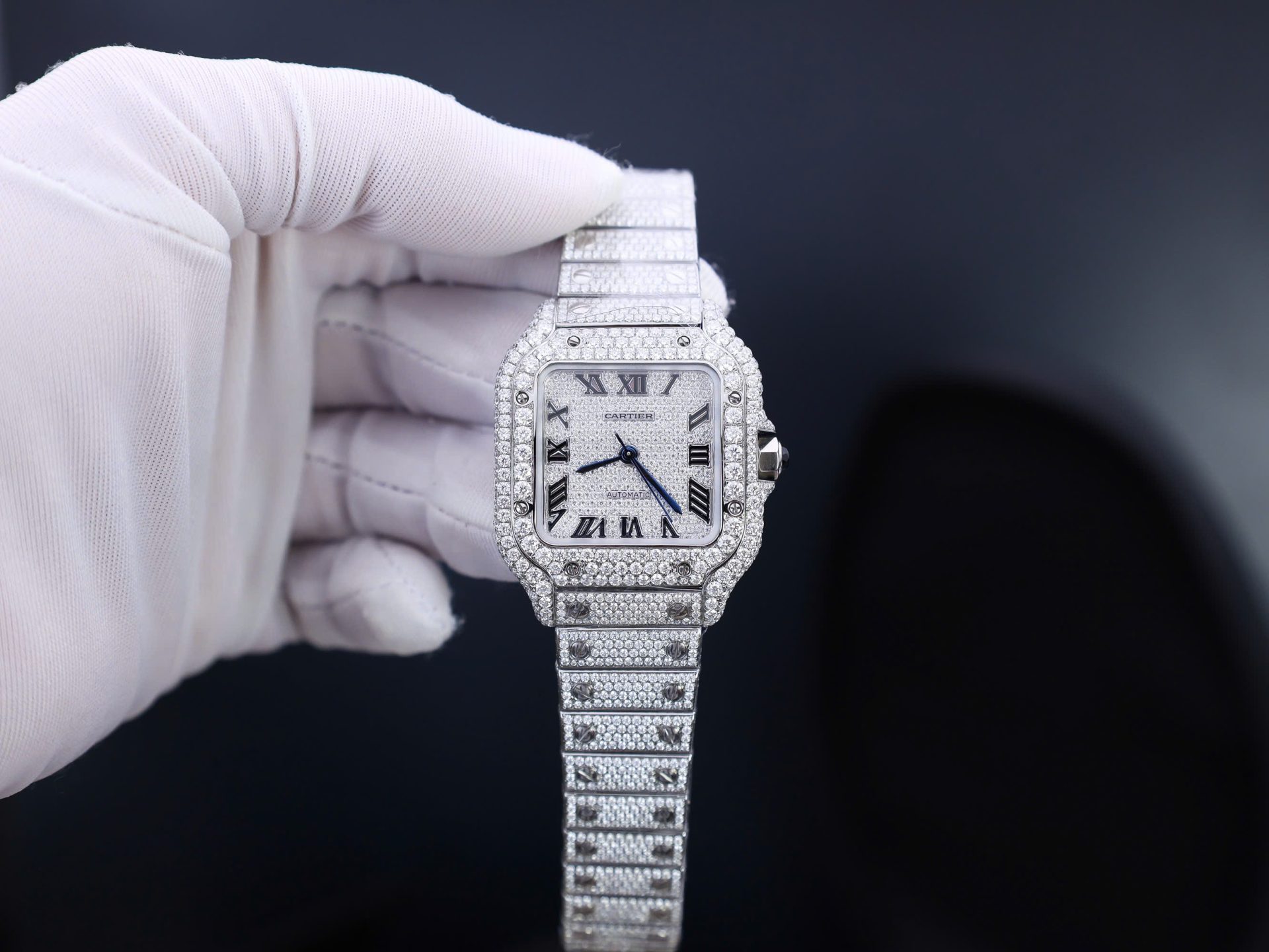 Cartier Santos Custom With Full Diamond Moissanite Hong Kong 35mm - Elite Watch Atelier