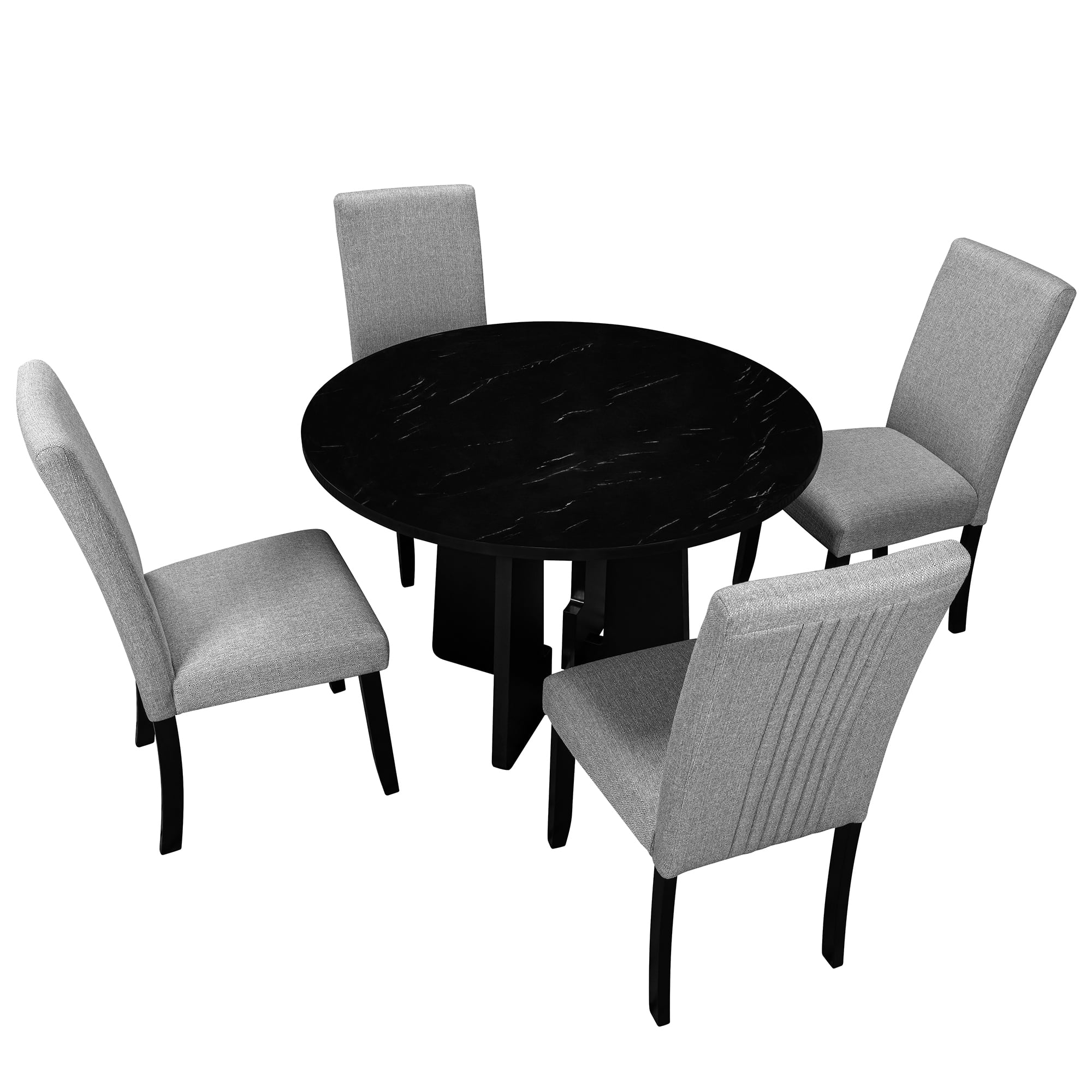 EUROCO 5-Piece Round Dining Table Set for 4, 43.3'' Kitchen Room Table with 4 Upholstered Chairs and Solid Wood Frame,Kitchen Table Set for Home Living Dining Room, Grey & Black - Image 8