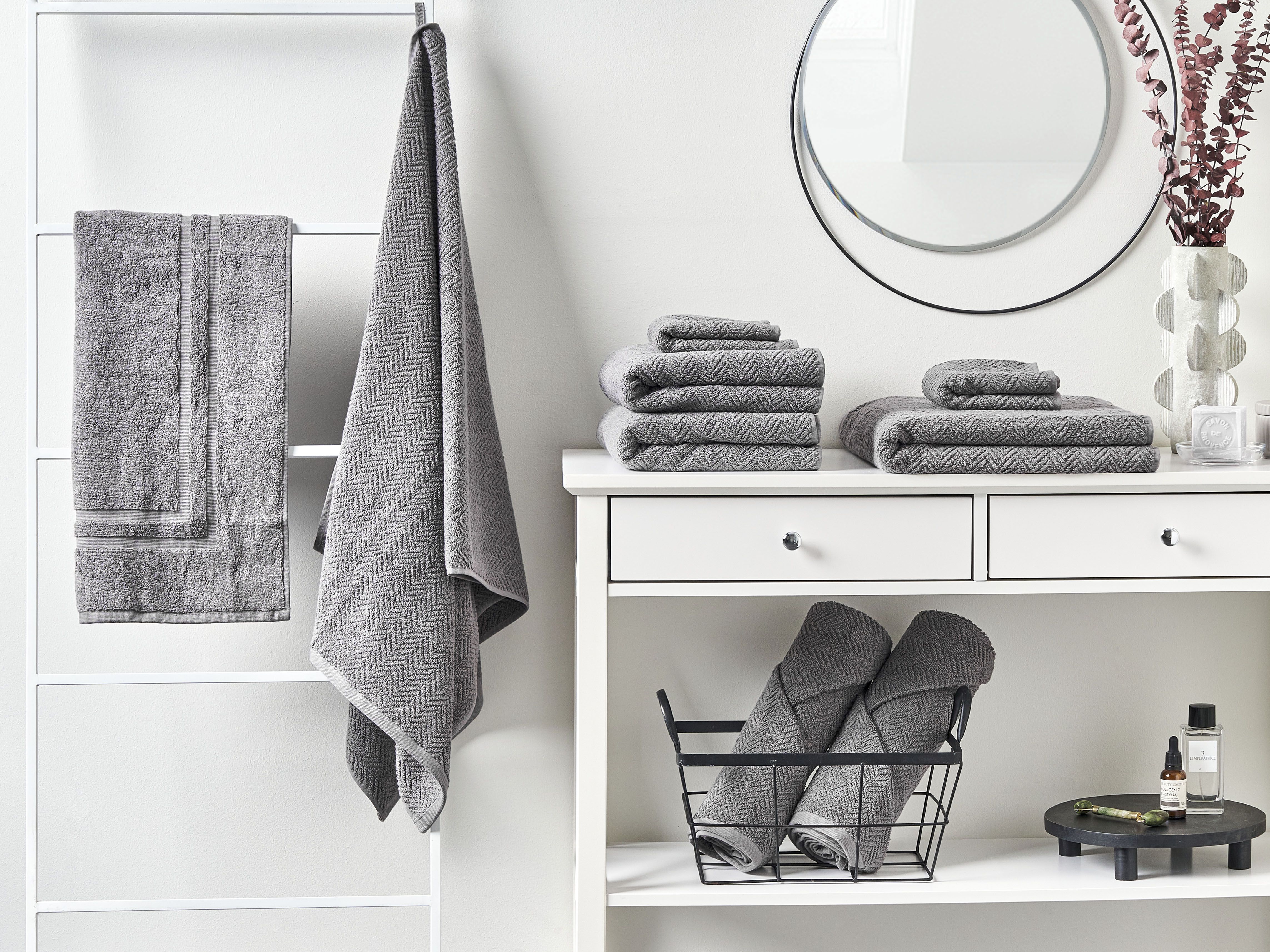 Set of 9 Towels MITIARO Terry Cotton Grey