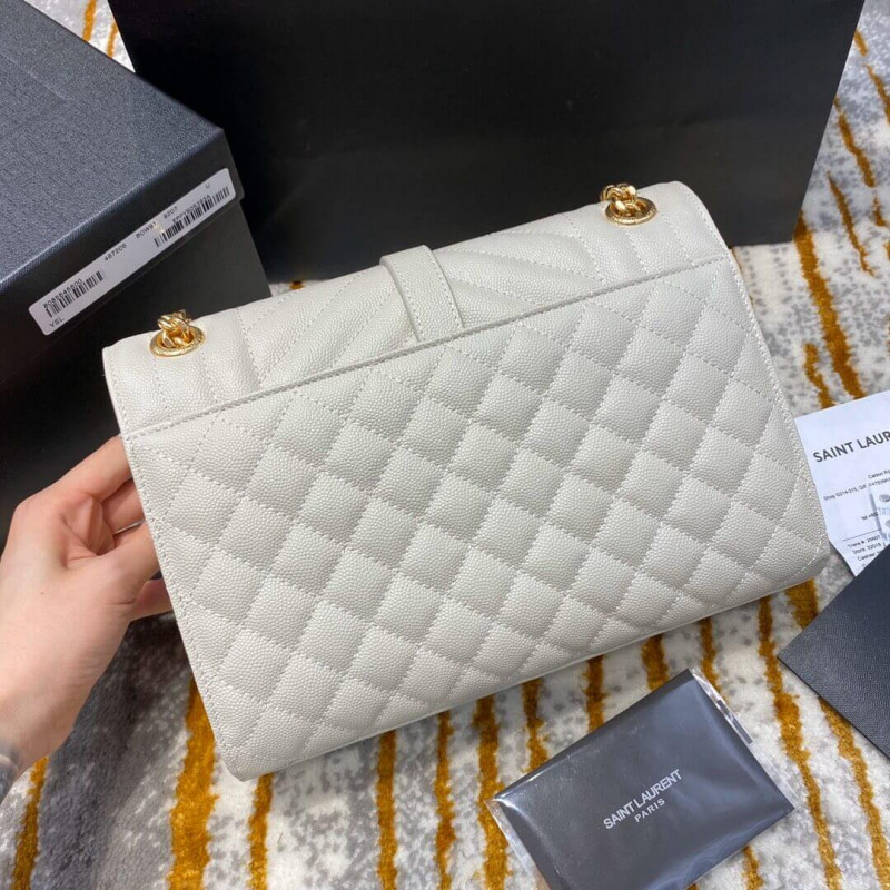 Replica Saint Laurent Grain Leather Envelope Medium Bag 487206 White1:1High-quality replica