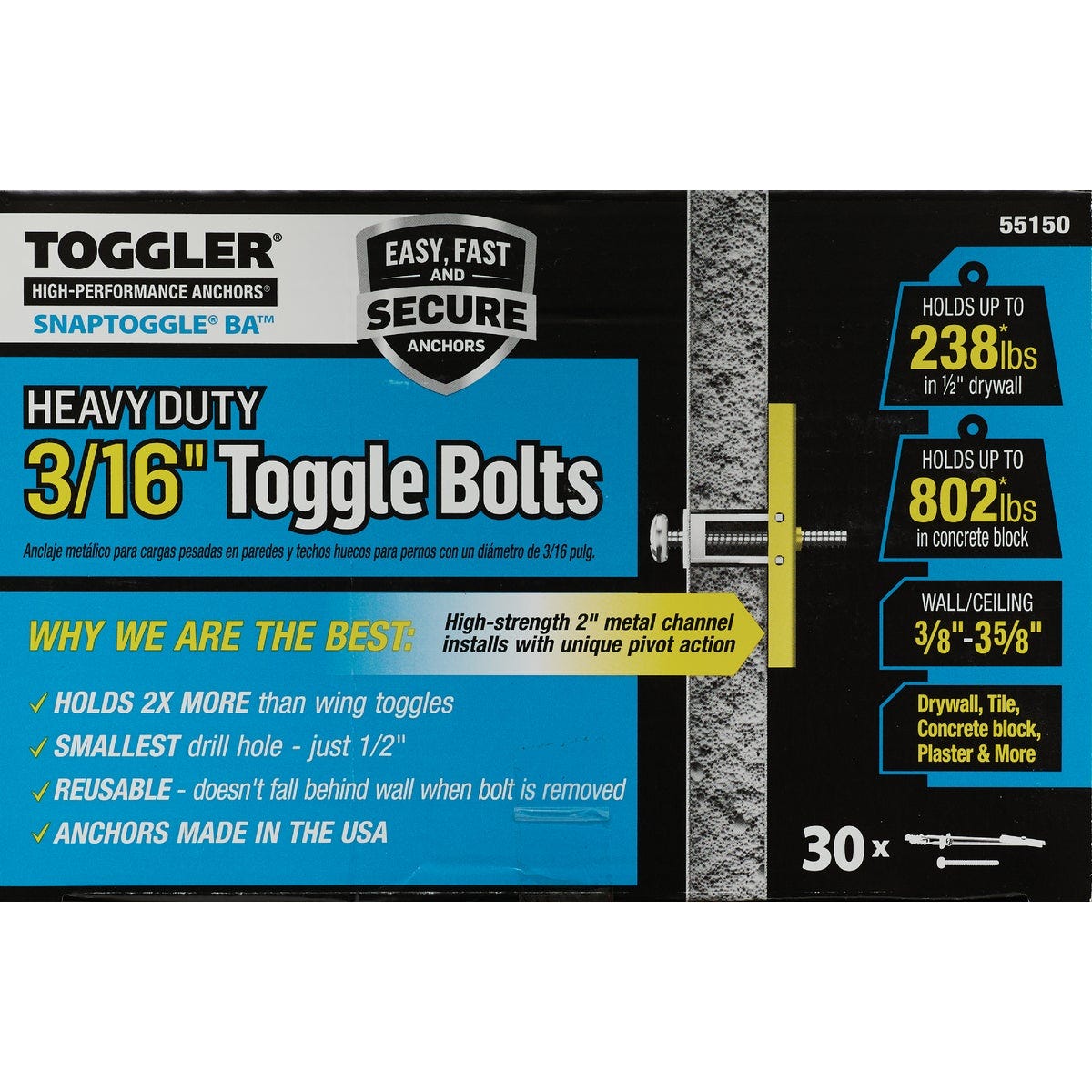Toggler Snaptoggle 3/16 In.-24 x 2 In. Toggle Bolt (30-Count)