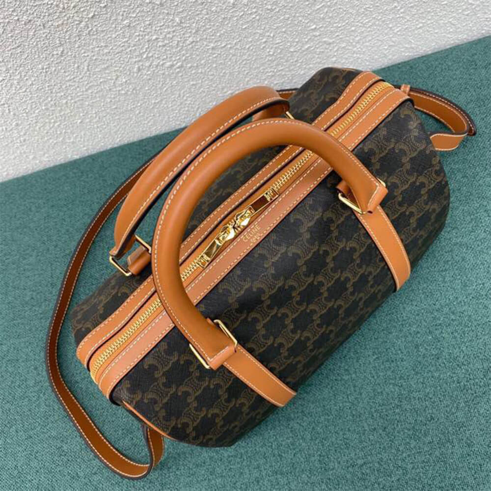 Celine Large Boston Bag in Triomphe Canvas and calfskin1:1High-quality replica