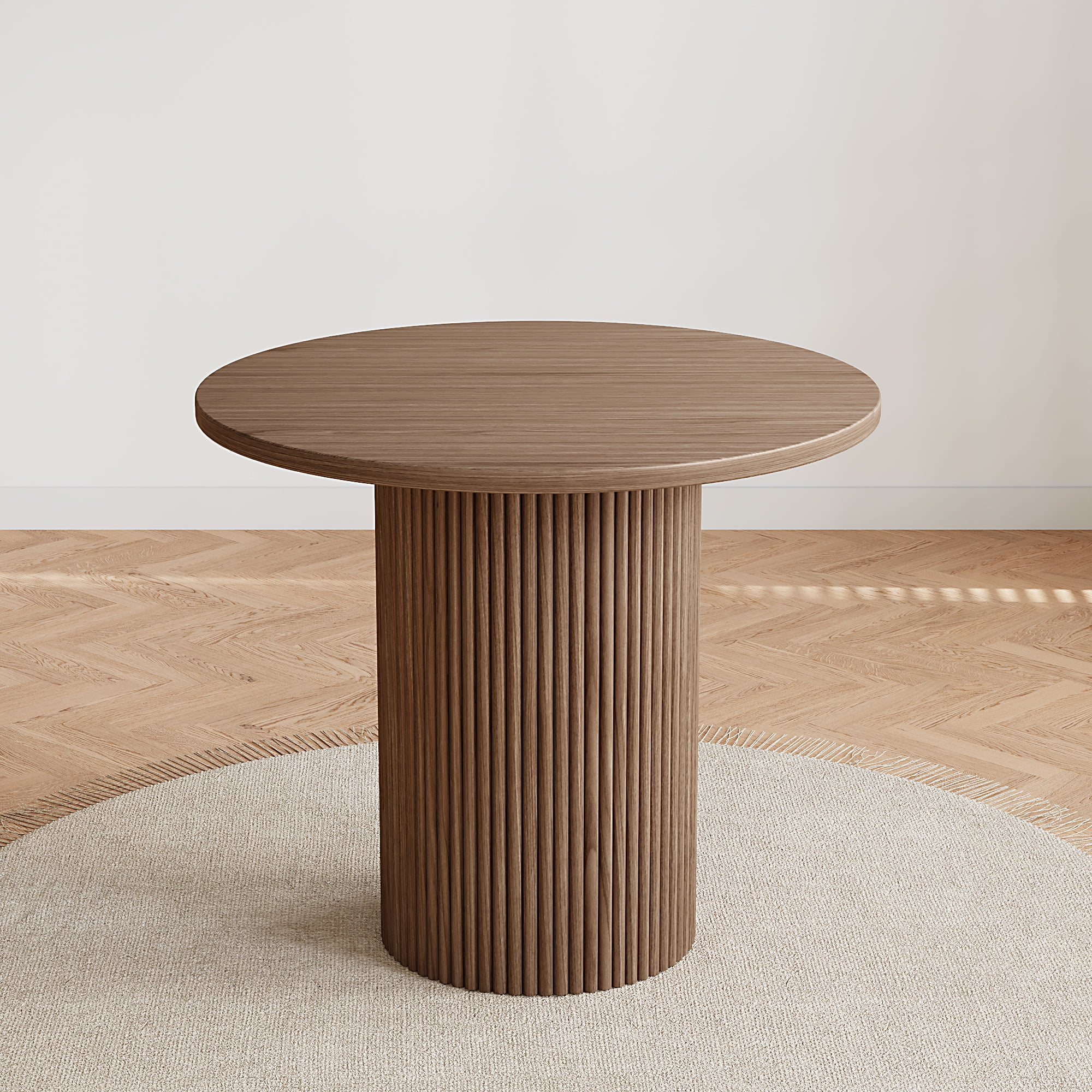 Rophefx 35.4" Solid Wood Round Dining Table with Handcrafted Relief Pedestal,Circle Dining Table,Walnut - Image 4