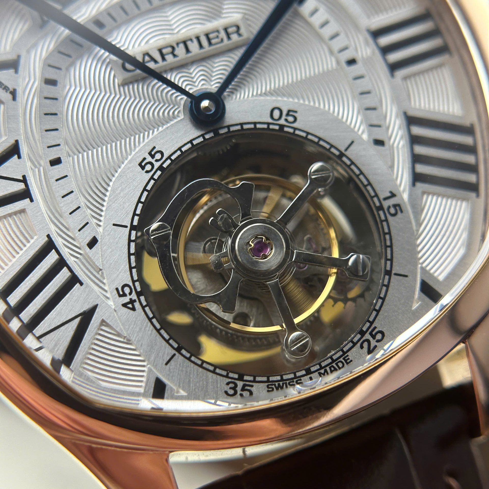 Cartier Drive Tourbillon Replica Watch Dial Guiloche Motif Leather Strap 41mm - Top club