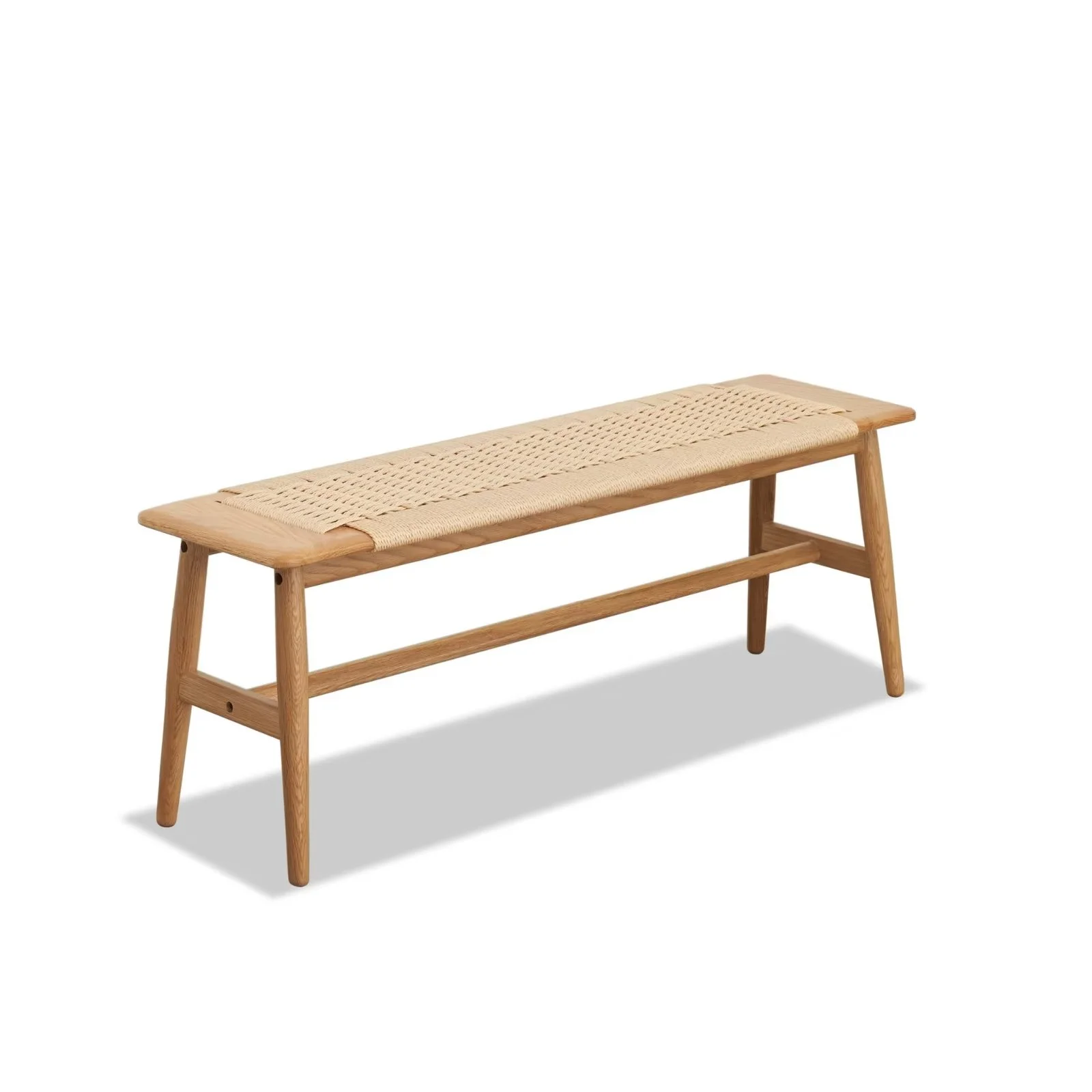 Woven Design Dining Bench, Solid Wood Bed End Bench with 4 Solid Legs and Woven Cover, Long Kitchen Dining Bench for Living Room Dining Room Bathroom, Easy Assembly, Natural