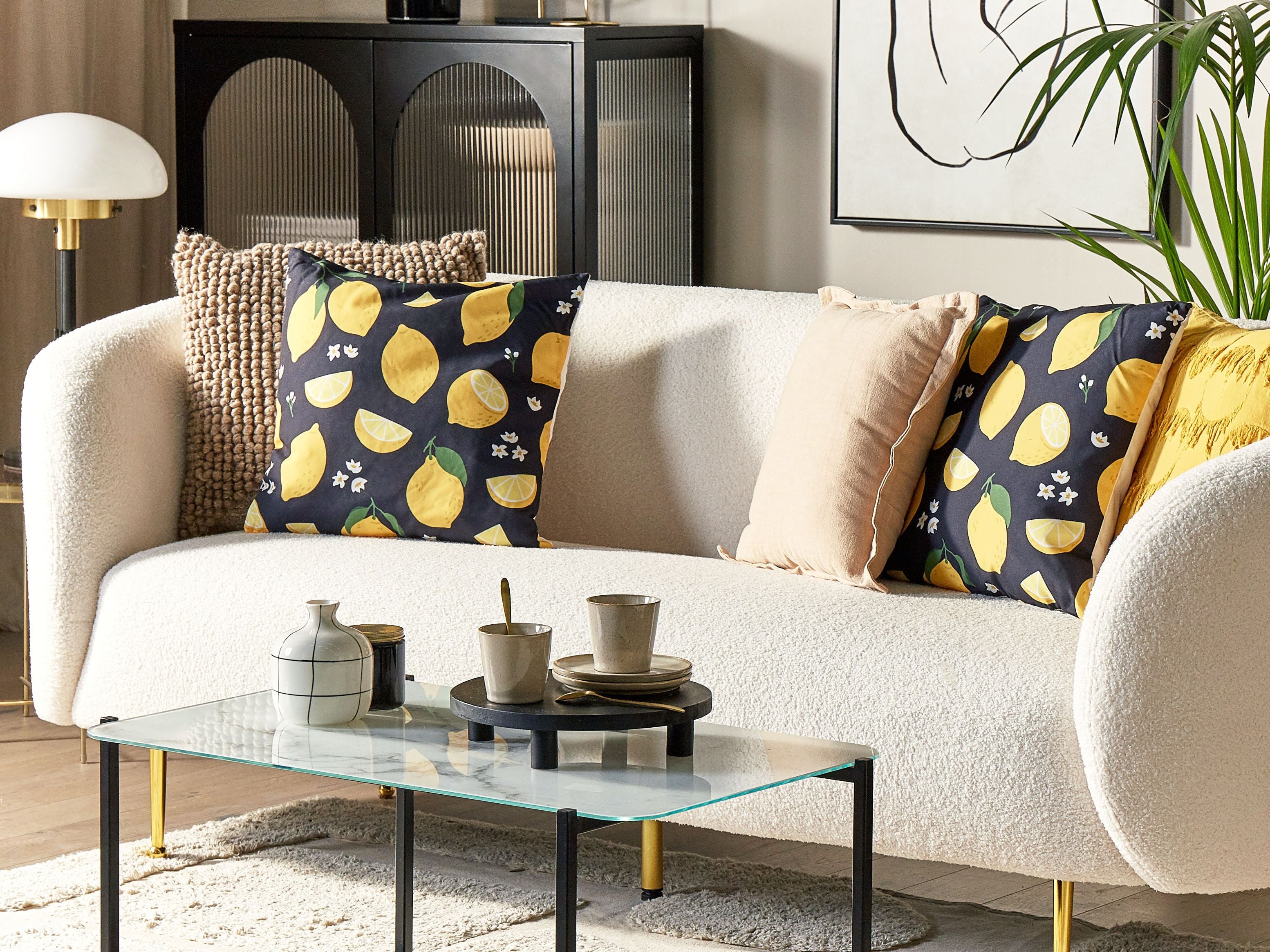Set of 2 Decorative Cushions CITRUS 45 x 45 cm Black Plant Pattern