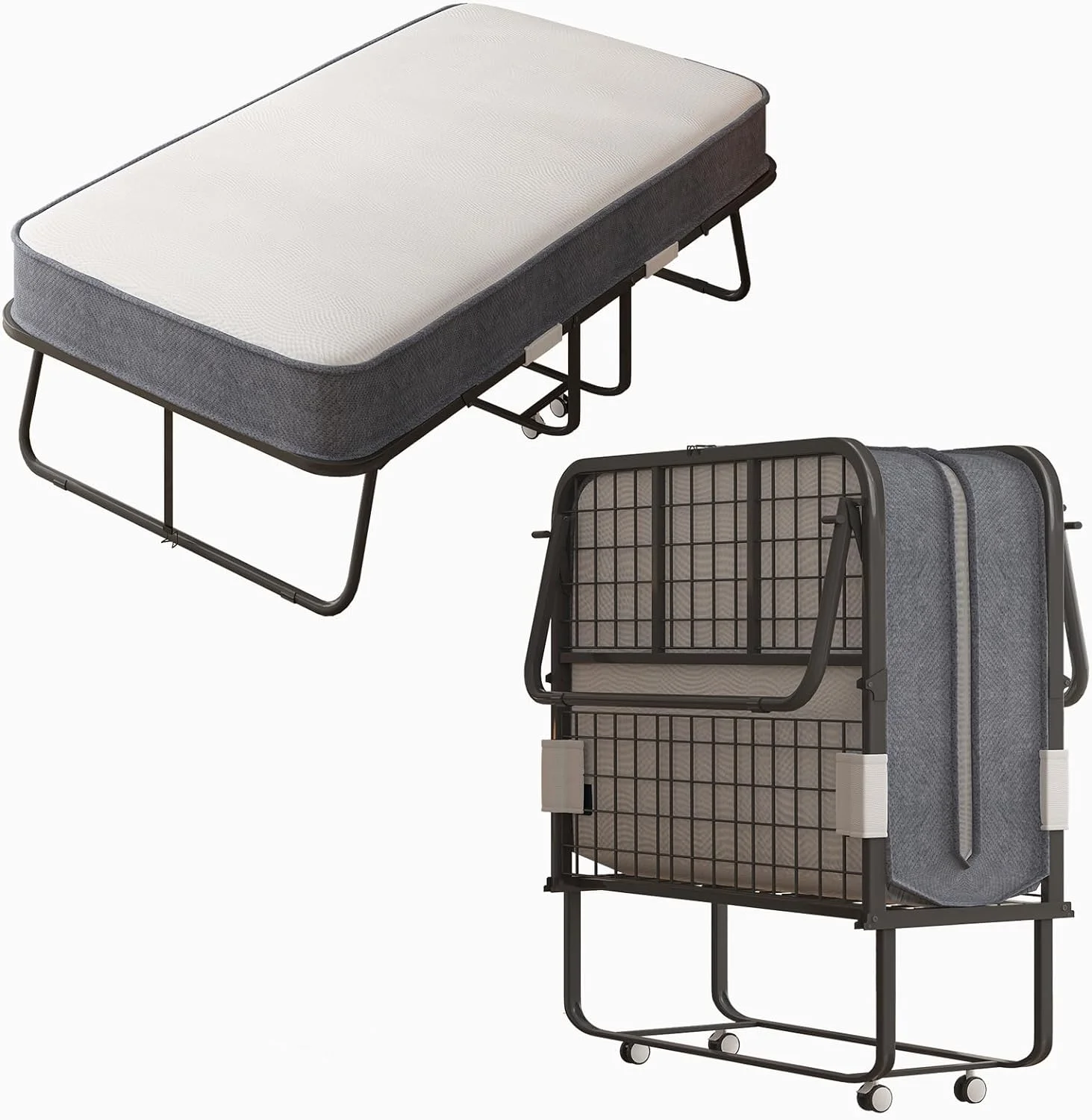 Puremind Folding Bed with 4 Inch Foam Mattress, 75" x 31" Rollaway Bed for Adults, Portable Bed with Lockable Wheels, Easy Assembly & Moving, Standard - Image 6