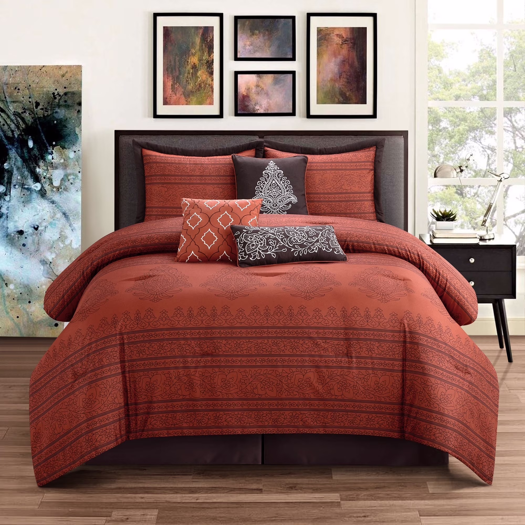 Lanco Smoke Grey Comforter Set California King Size, 9 Piece Jacquard Floral Bedding Set, All Season, Ultra-Soft, Matching Pillows & Shams, Bed Skirt - Image 22