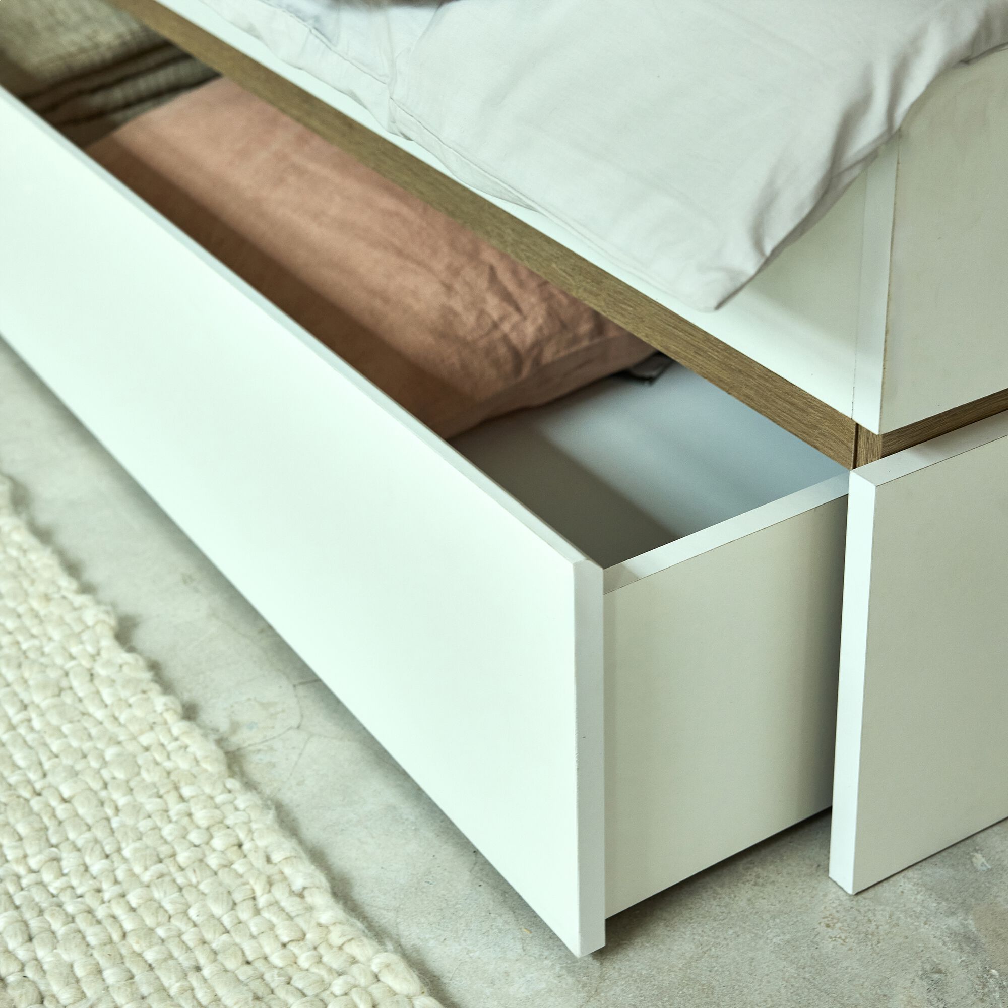 NESTOR - Lit 2 places avec tête de lit en bois 160x200cm - blanc