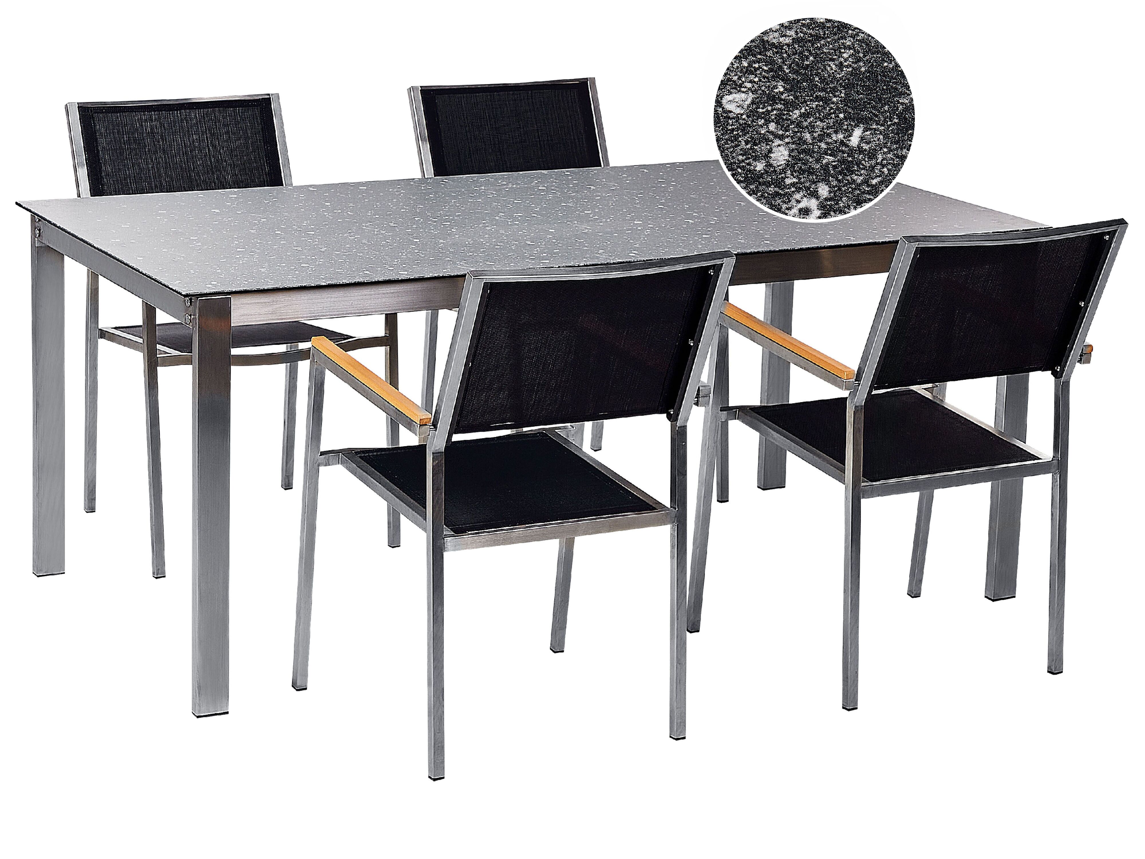 Garden Dining Set 4 Seater COSOLETO/GROSSETO Tempered Glass Granite Effect Black