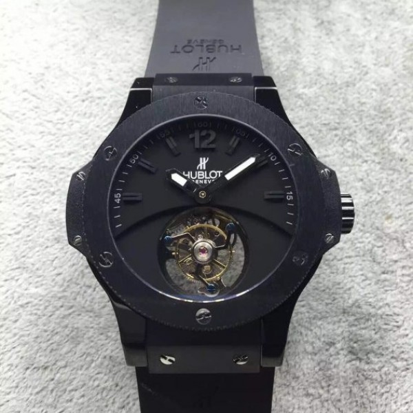 Replica Hublot Big Bang Tourbillon Ceramic Case Black Dial Rubber Strap - Elite Watch Atelier