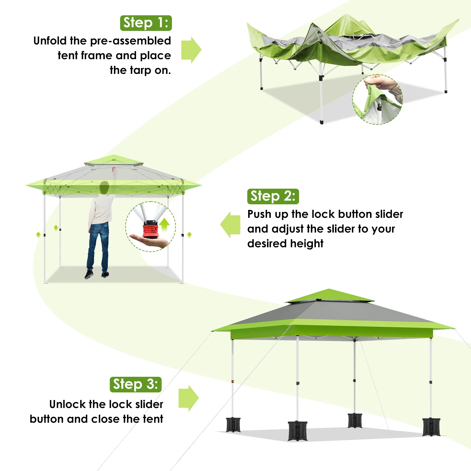 Pirecart 12' x 12' Pop-up Canopy Tent Waterproof Outdoor Gazebo Shelter with Wheeled Bag, Instand Canopy , White - Image 20