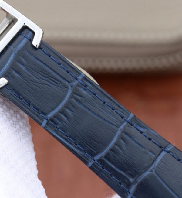 Replica Cartier Tank MC SS Blue Textured Dial Diamonds Bezel Leather Strap - Top club