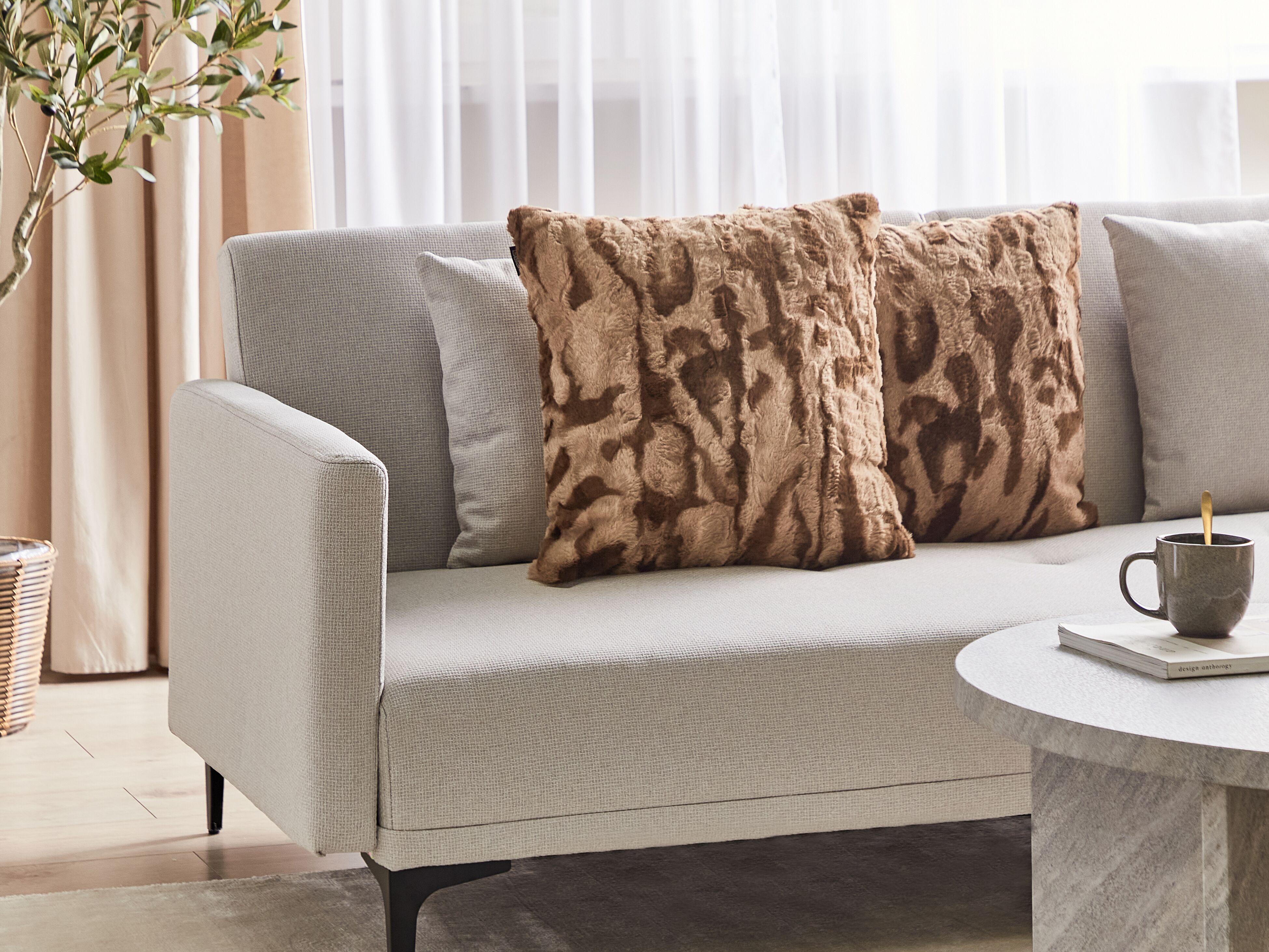 Set of 2 Decorative Cushions BAKIRA Faux Fur 45 x 45 cm Brown Abstract Pattern