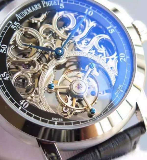 Replica Audemars Piguet Jules Audemars Skeleton Tourbillon SS Black Dial Leather Strap - Top club