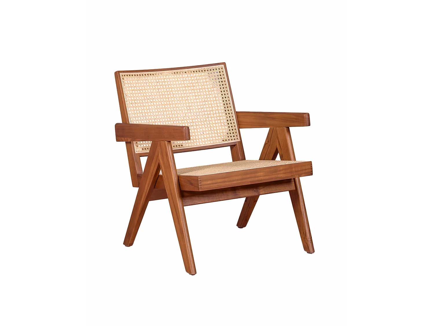 Fauteuil classique avec accoudoirs en bois de teck et rotin naturel - Compass - Teca