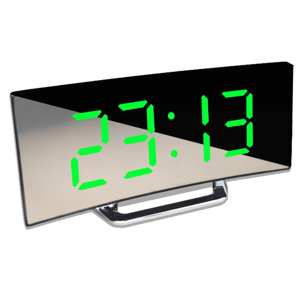 Moderne Gebogen LED Wekker – Eenvoudig Afleesbaar Display vanuit Verschillende Hoeken – Nachtmodus Functie