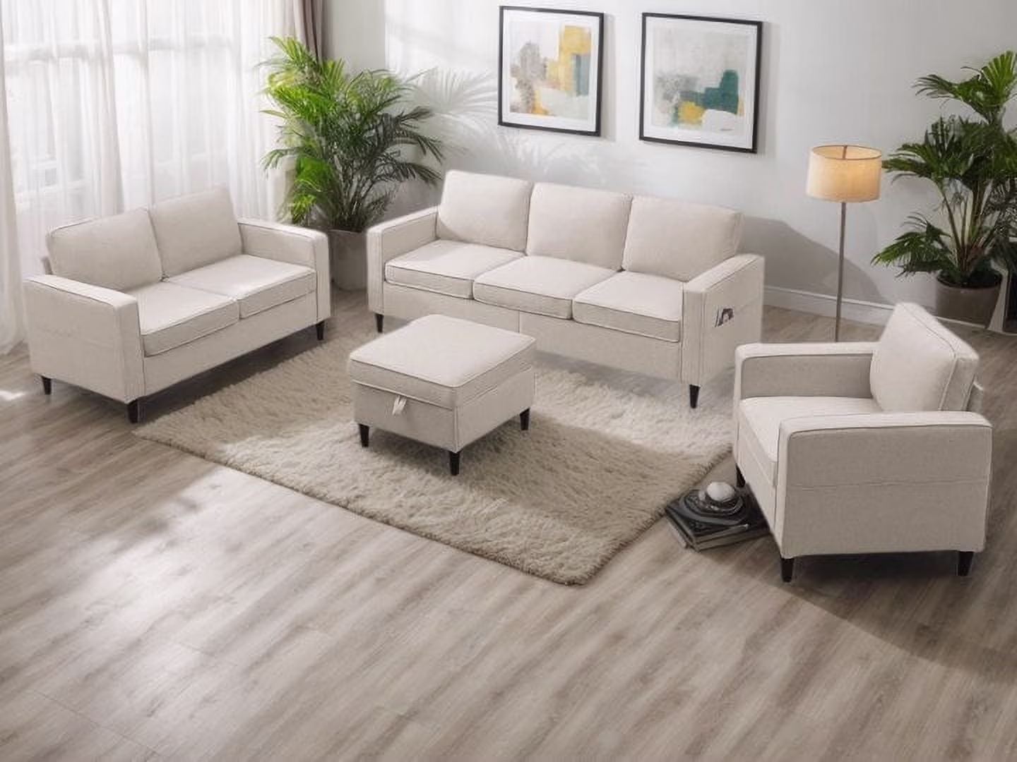 ijuicy Sectional Sofa Set,3PCS Living Room Furniture Couch Sets with Movable Storage Ottoman & Side Pockets,Include Sofa,Loveseat&Chair,Dark Gray - Image 6