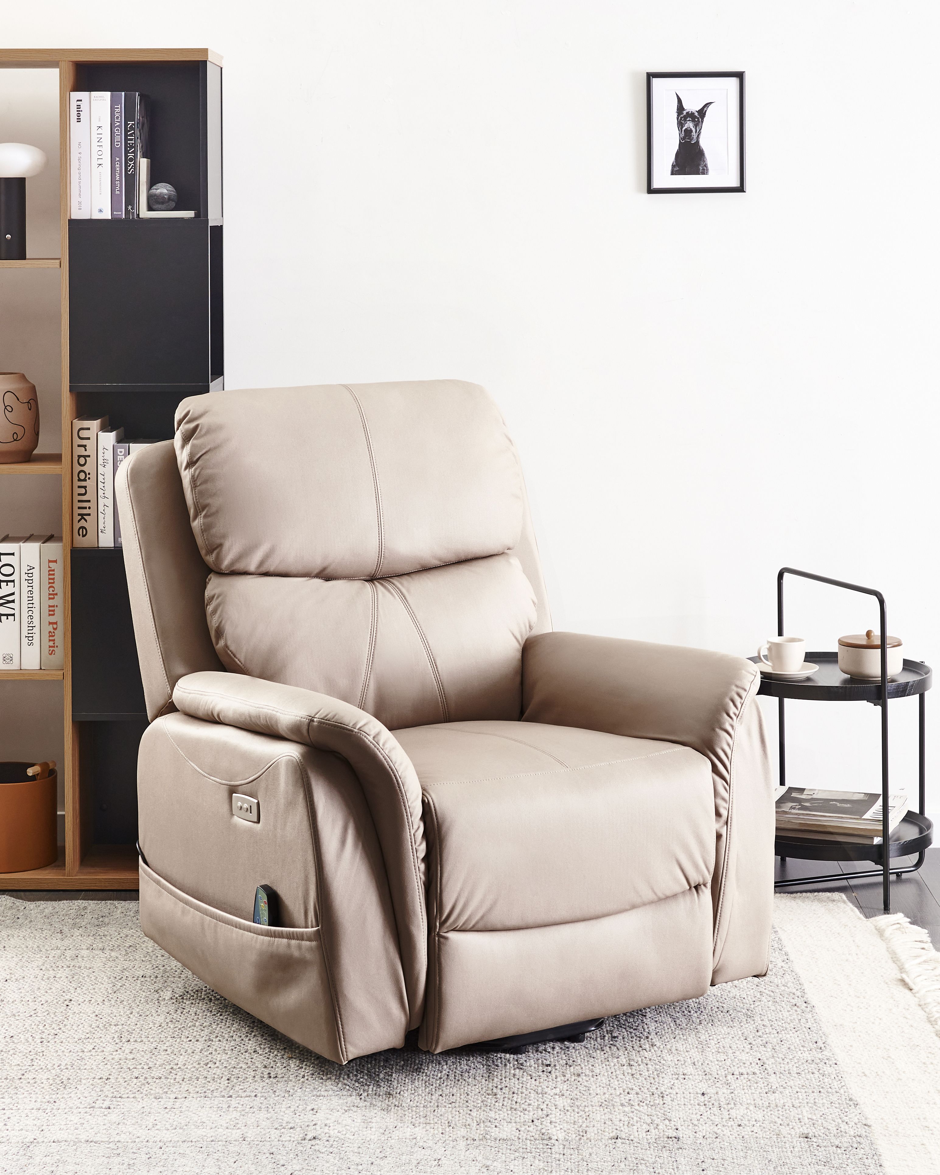 Electric Recliner Chair GLORIE with Massage Faux Leather Taupe