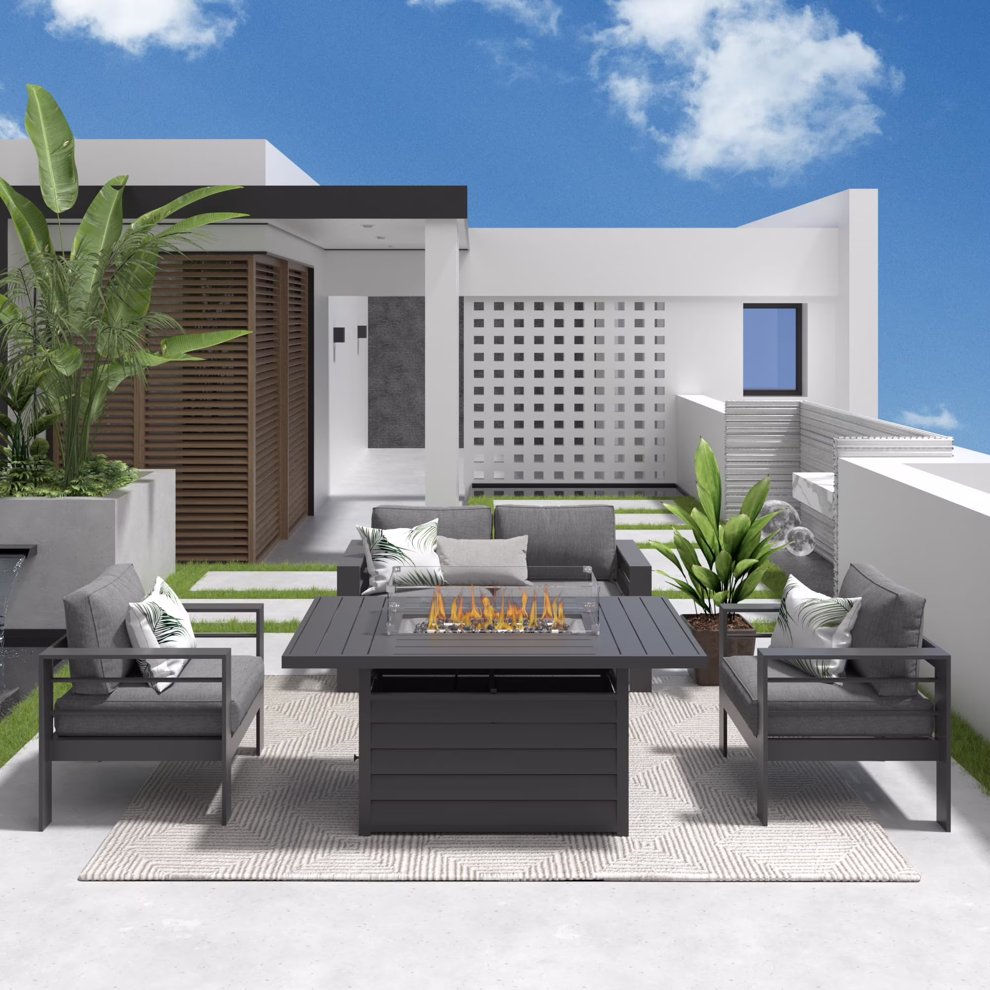 CozyHom 5 Pcs Outdoor Patio Aluminum Furniture Sofa Sets, Outside Patio Conversation Couch Sets With Table&Cushions for Garden Porch, Gray - Image 18