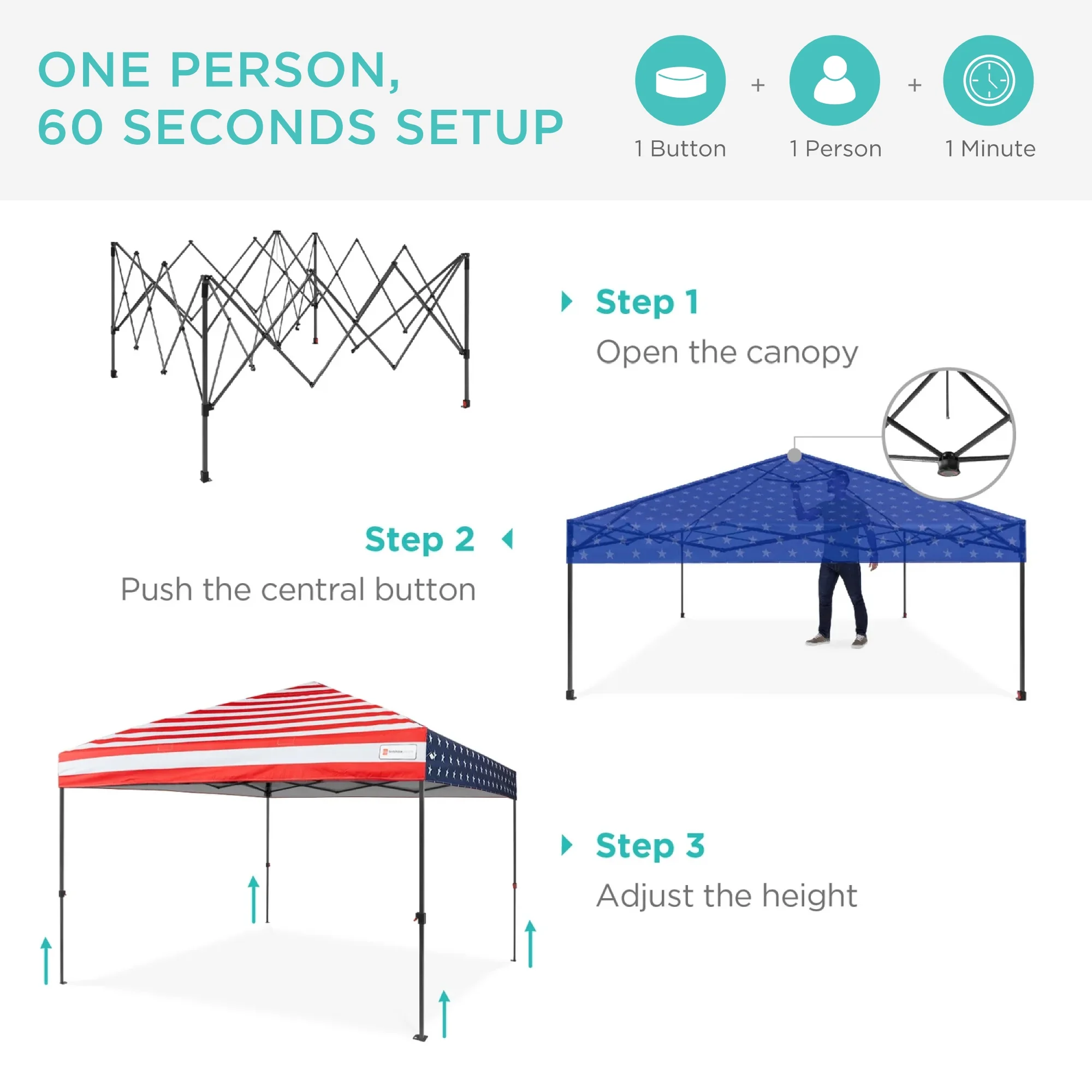 Best Choice Products 10x10ft Easy Setup Pop Up Canopy w/ 1-Button Setup, Wheeled Case, 4 Weight Bags - White - Image 75