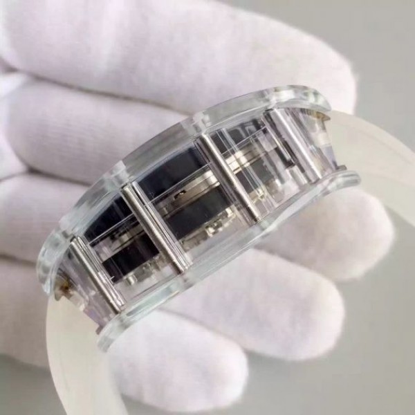 Replica Richard Mille RM011 Transparent Case White Bezel Skeleton Dial White Rubber Strap A7750 - Top club