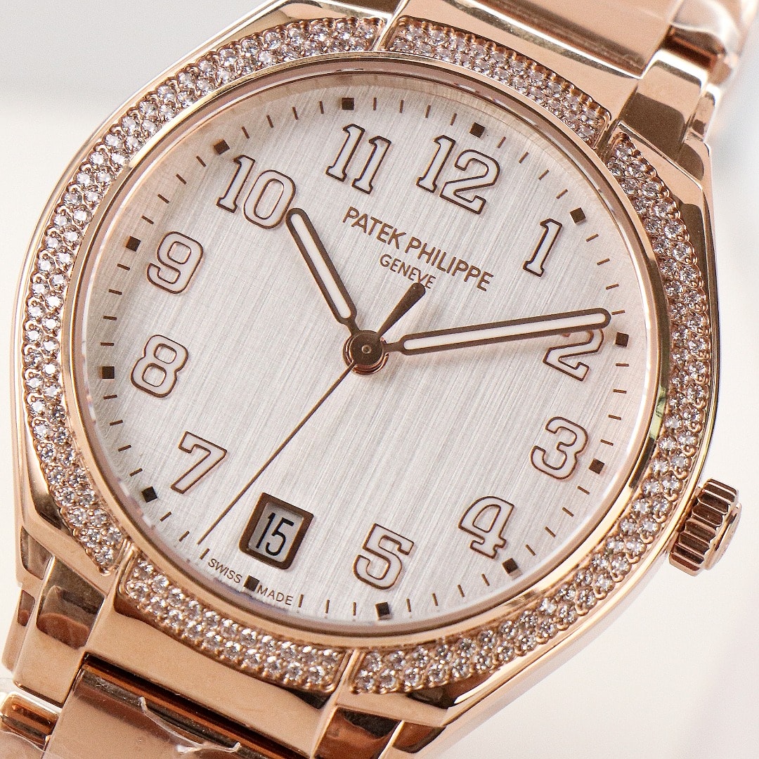 Fake Diamond Watch Replica Patek Philippe Twenty~4 Ladies Rose Gold Silver Dial 7300/1200R-010(1:1 replica) - Top club