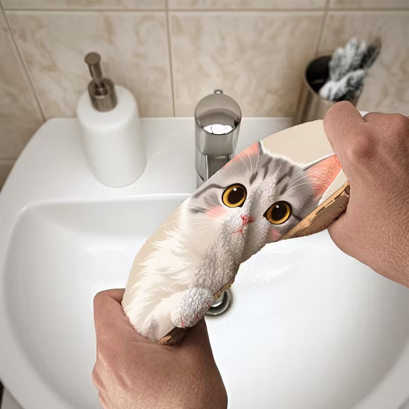 Cute cat Printed Towel, High Quality Thickened Hand Towel, Suitable for Bathroom and Kitchen
