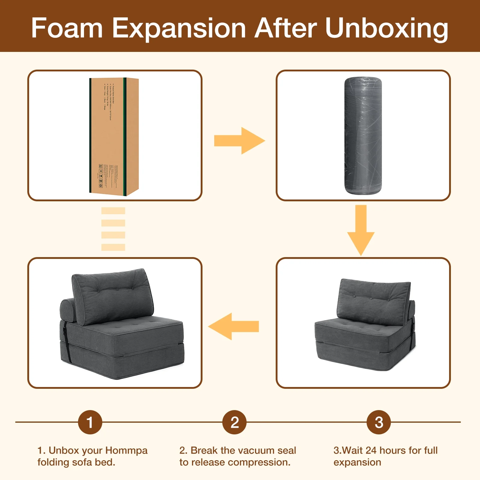 Hommpa Folding Sofa Bed Foldable Couch Bed Convertible Futon Chair with High Density Foam Filling with Pillow for Adult,Comfort chair bed for Living Room Bedroom,Gray,Single - Image 11