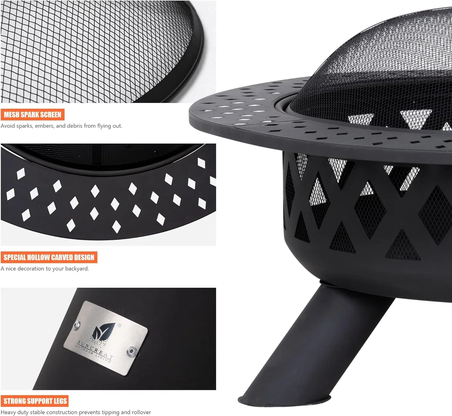 SUNCREAT 42-Inch Wood Burning Patio Fire Pit, Black, 42.1 Inch Diameter x 25.2 Inch High - Image 39 SUNCREAT 42-Inch Wood Burning Patio Fire Pit, Black, 42.1 Inch Diameter x 25.2 Inch High - Image 39