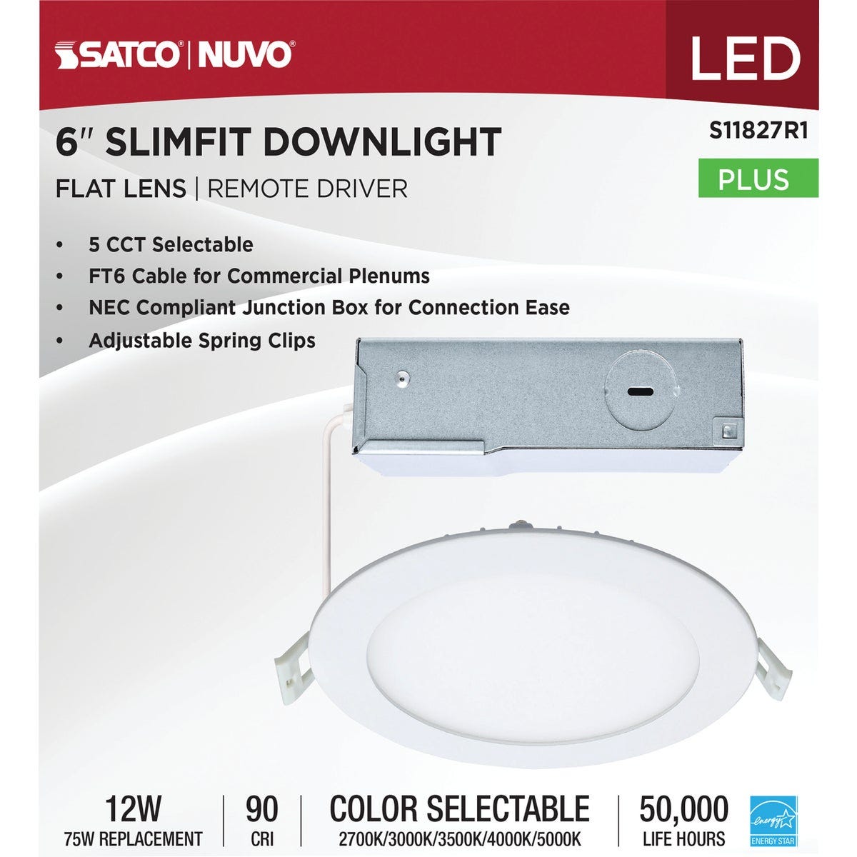 Satco 6 In. 12W CCT Selectable LED Direct Wire Downlight